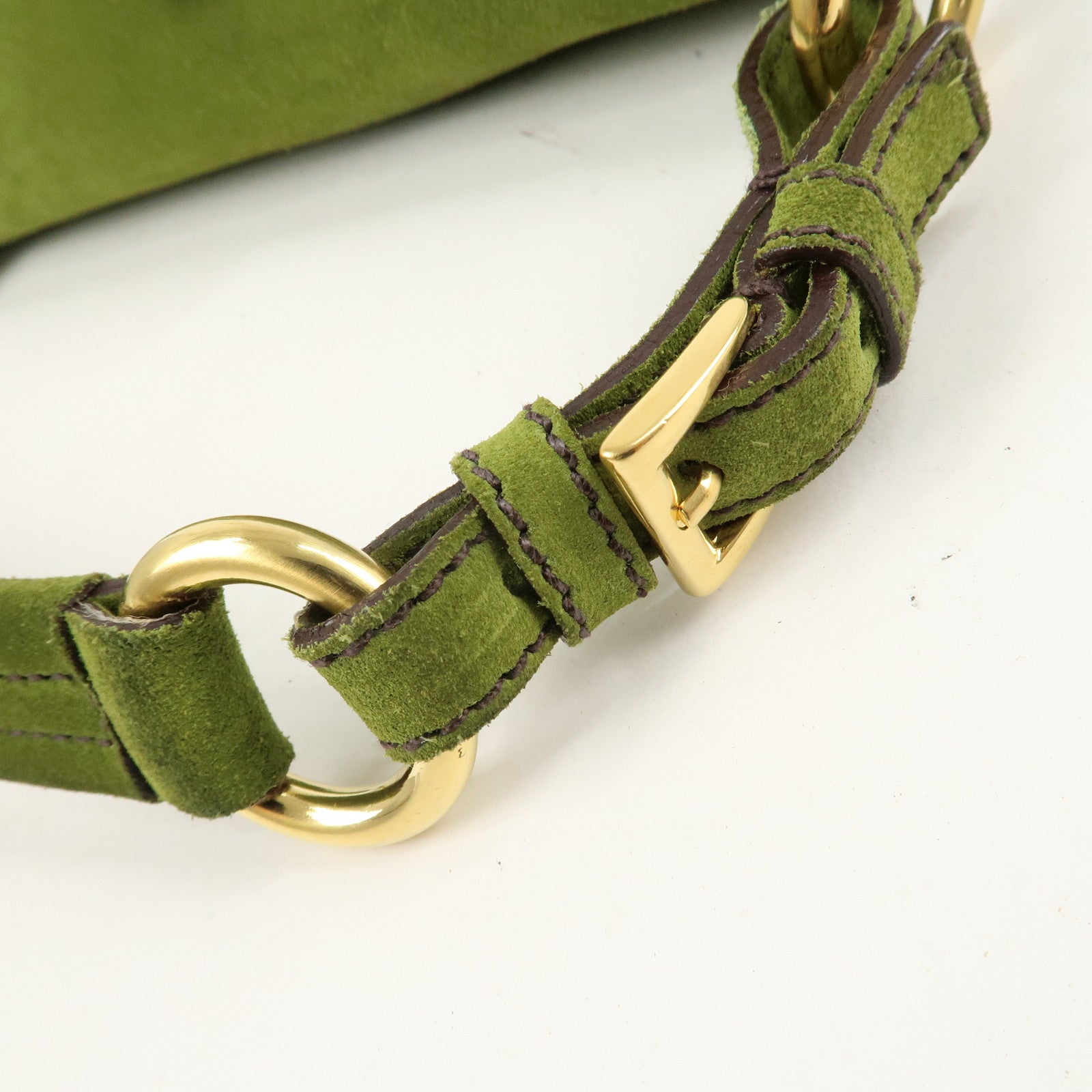 PRADA Suede One Shoulder Bag Green Gold Hardware