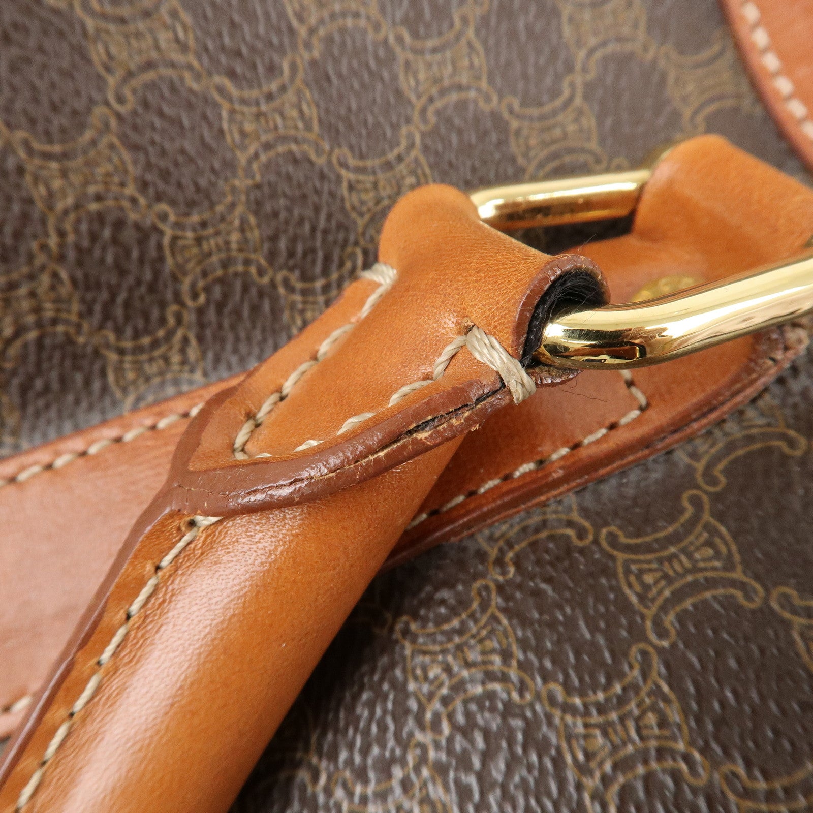 CELINE Macadam PVC Leather Boston Bag Hand Bag Brown Used