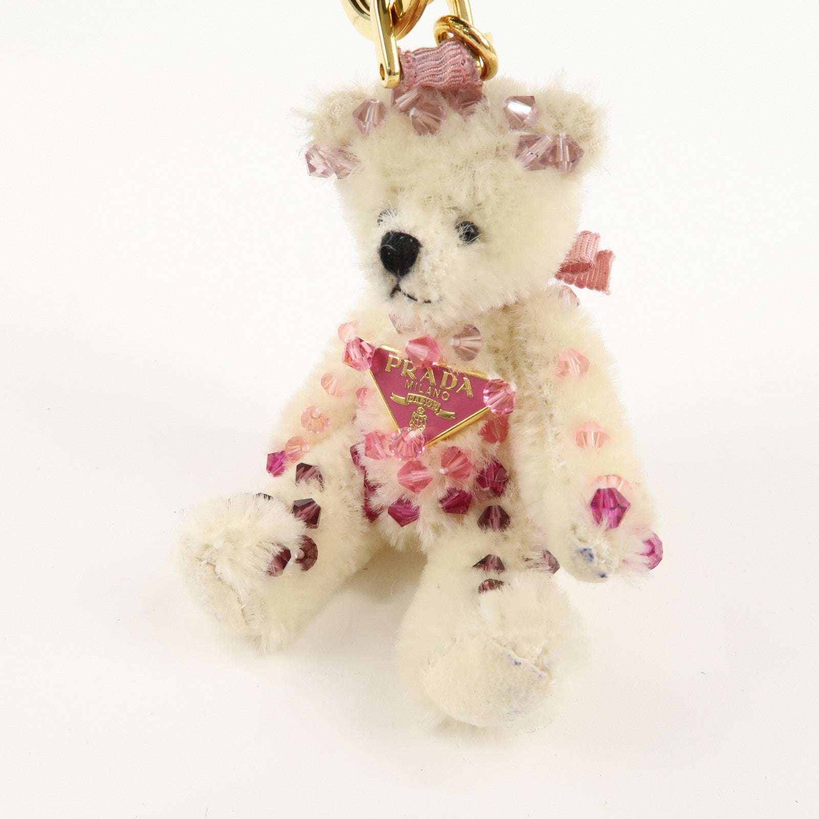 PRADA Metal Beads Teddy Bear Key Chain Key Holder 1AR877