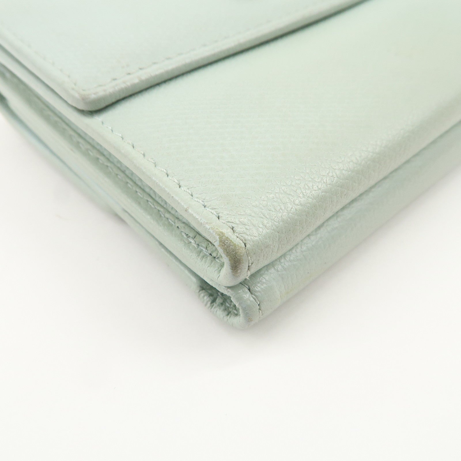 CHANEL COCO Button Leather Double Hook Wallet Mint blue A20902 Used