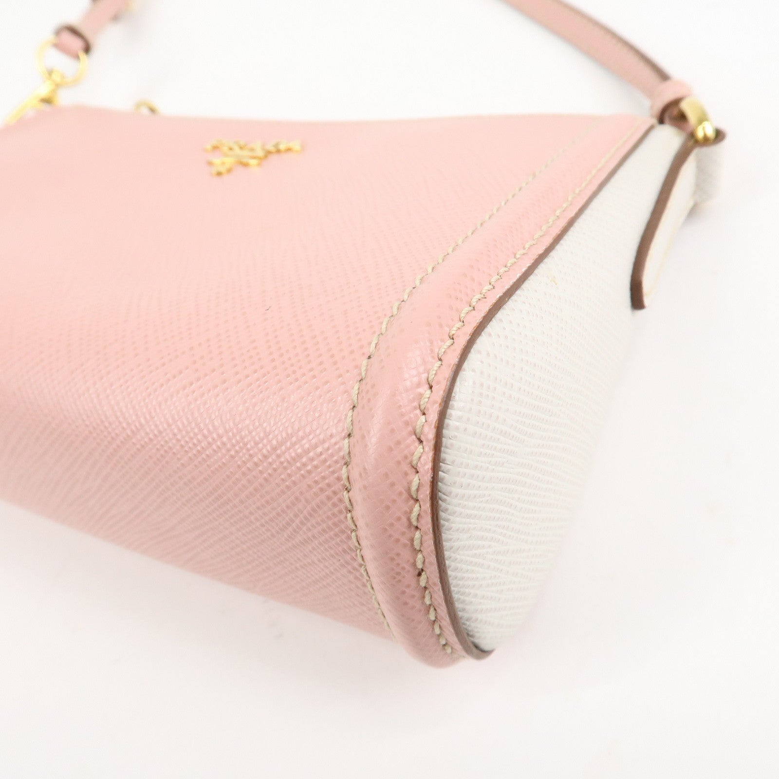 PRADA Logo Leather Shoulder Bag Pink Gold Hardware Used