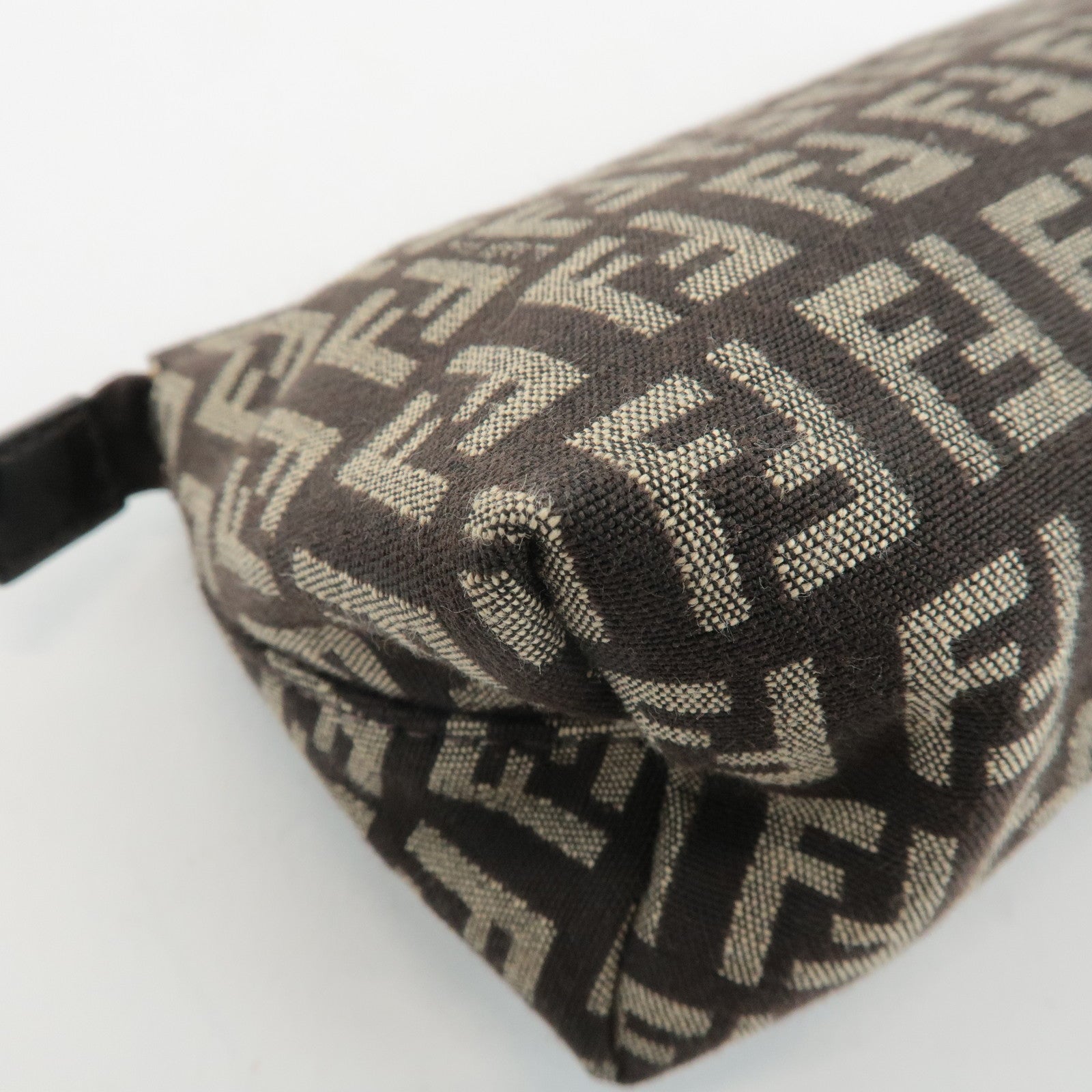 FENDI Zucchino Canvas Leather Pouch Beige Brown 7N0038 Used