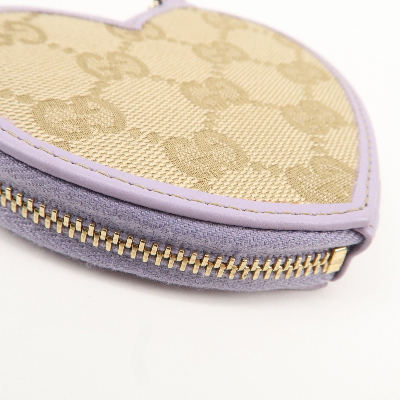 GUCCI GG Canvas Leather Heart Coin Purses Purple 152615