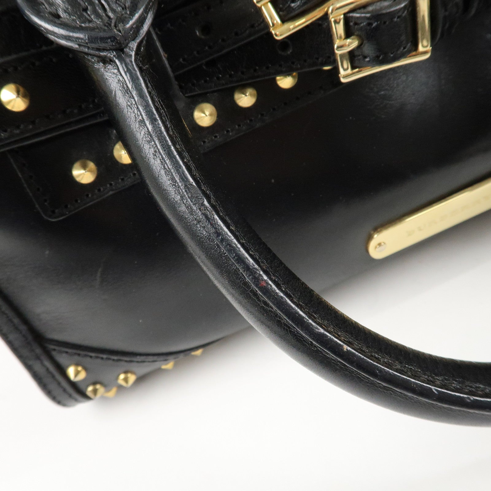 BURBERRY Leather 2Way Shoulder Bag Crossbody Bag Studs Black Used