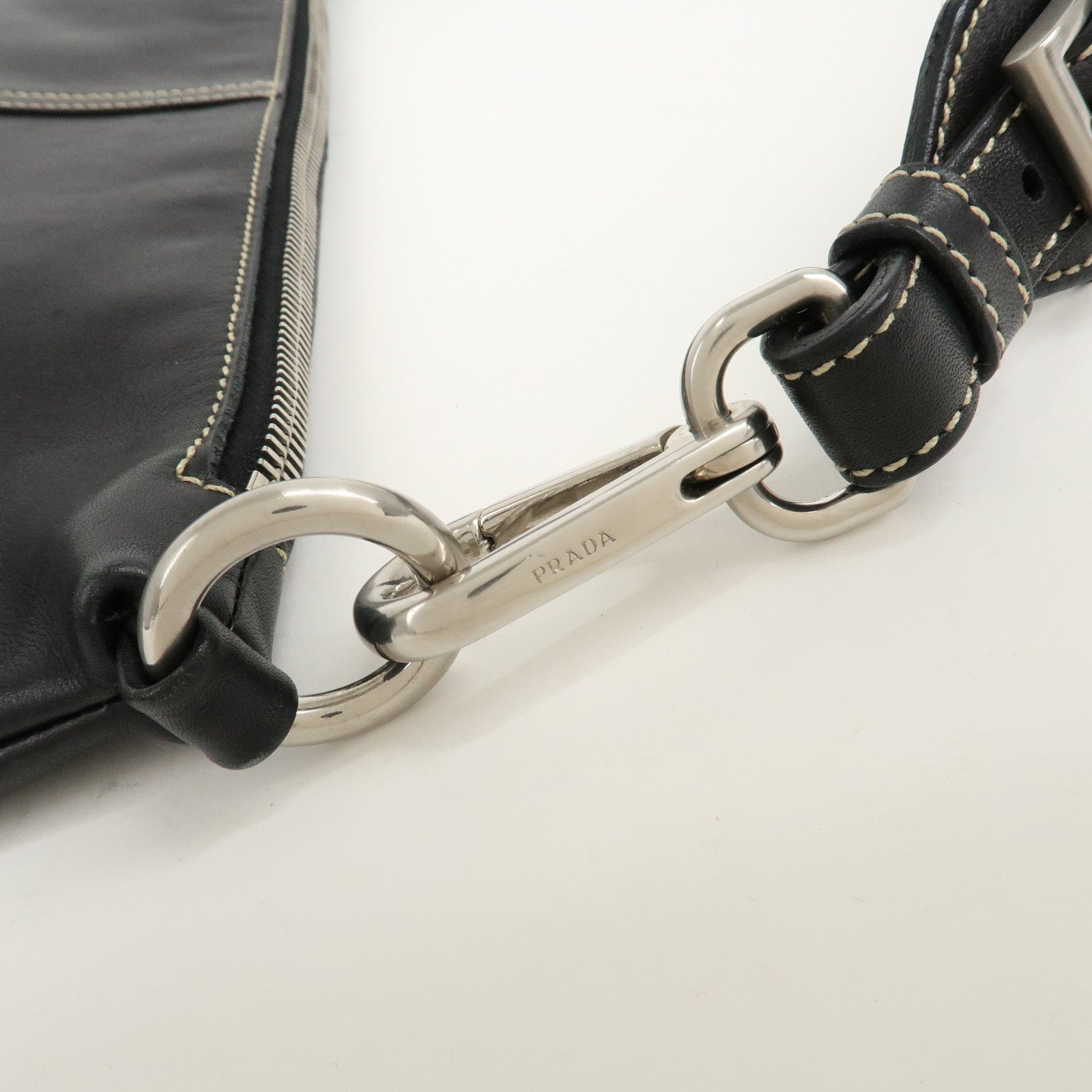 PRADA Leather Shoulder Bag Hand Bag Black Silver Hardware