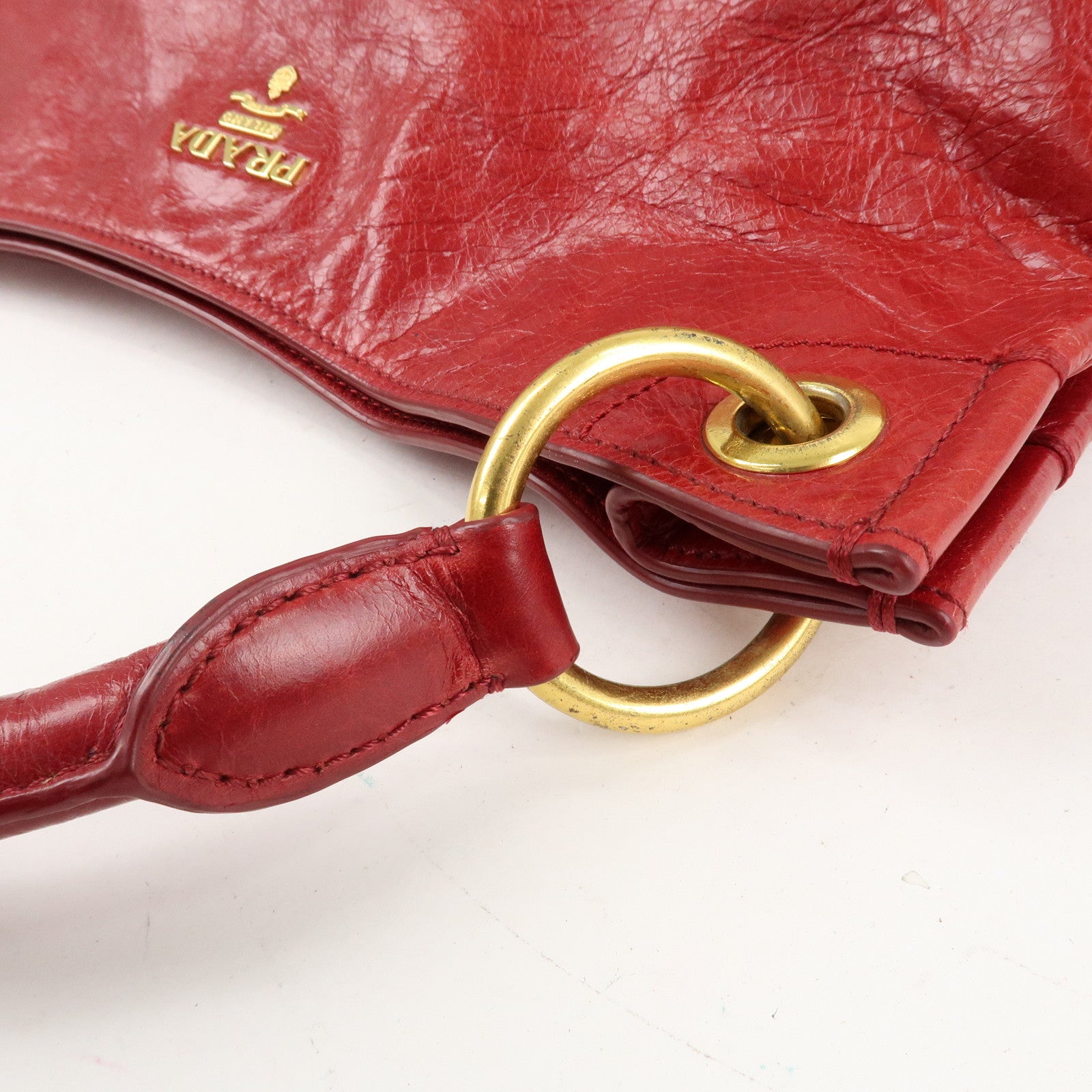 PRADA Logo Leather One Shoulder Bag Red BR4829