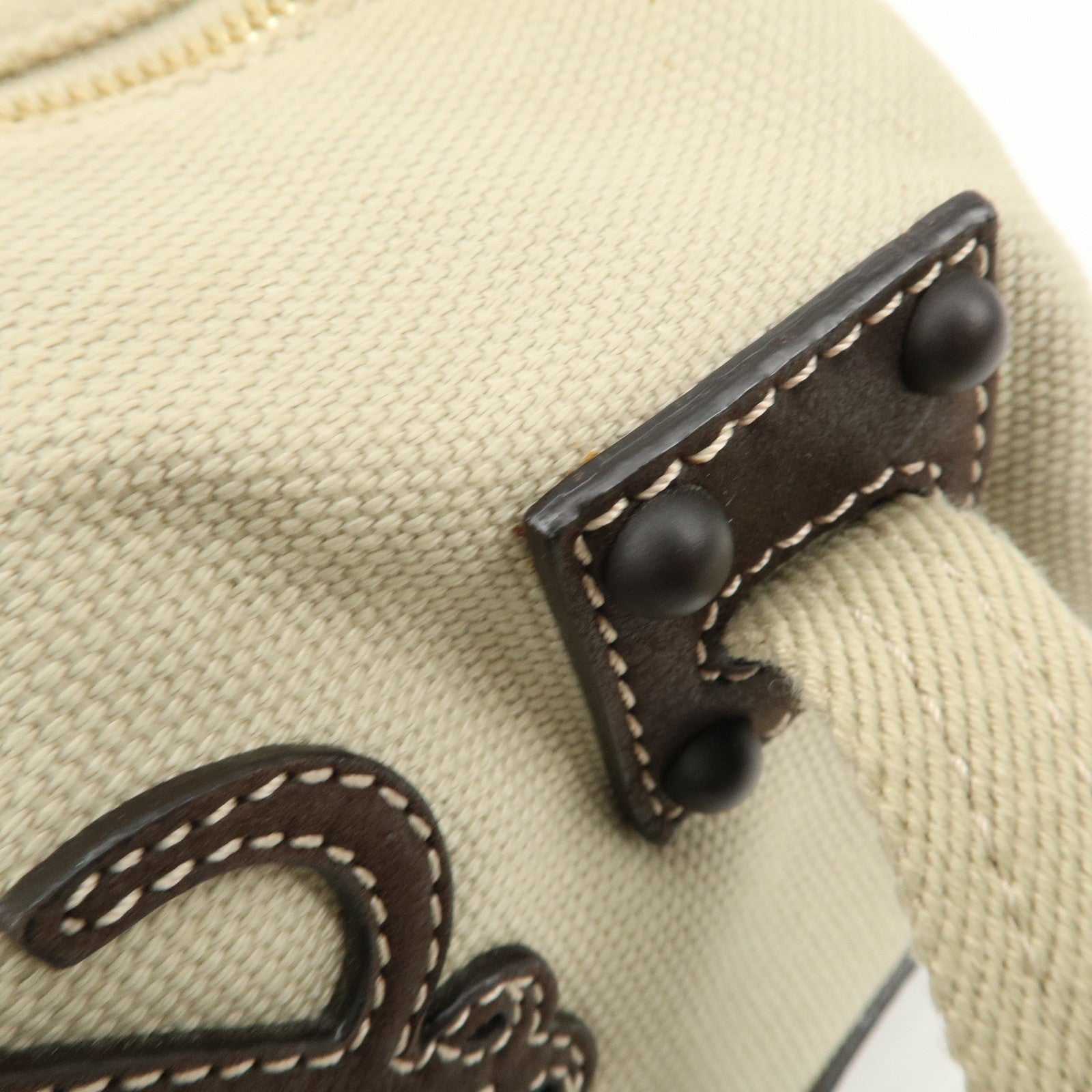 LOEWE Anagram Canvas Leather Mini Boston Bag Ivory Dark Brown Used