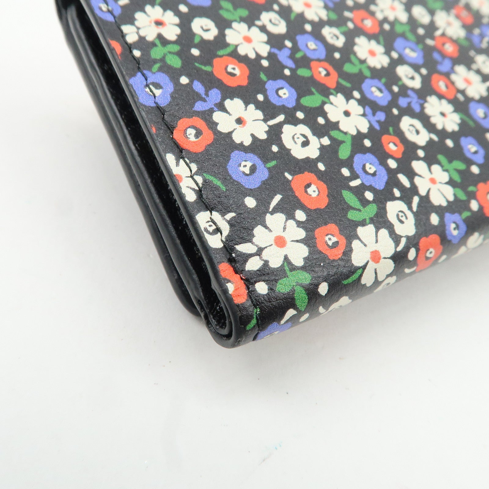 MIU MIU Leather Wallet Compact Flower Black Multicolor