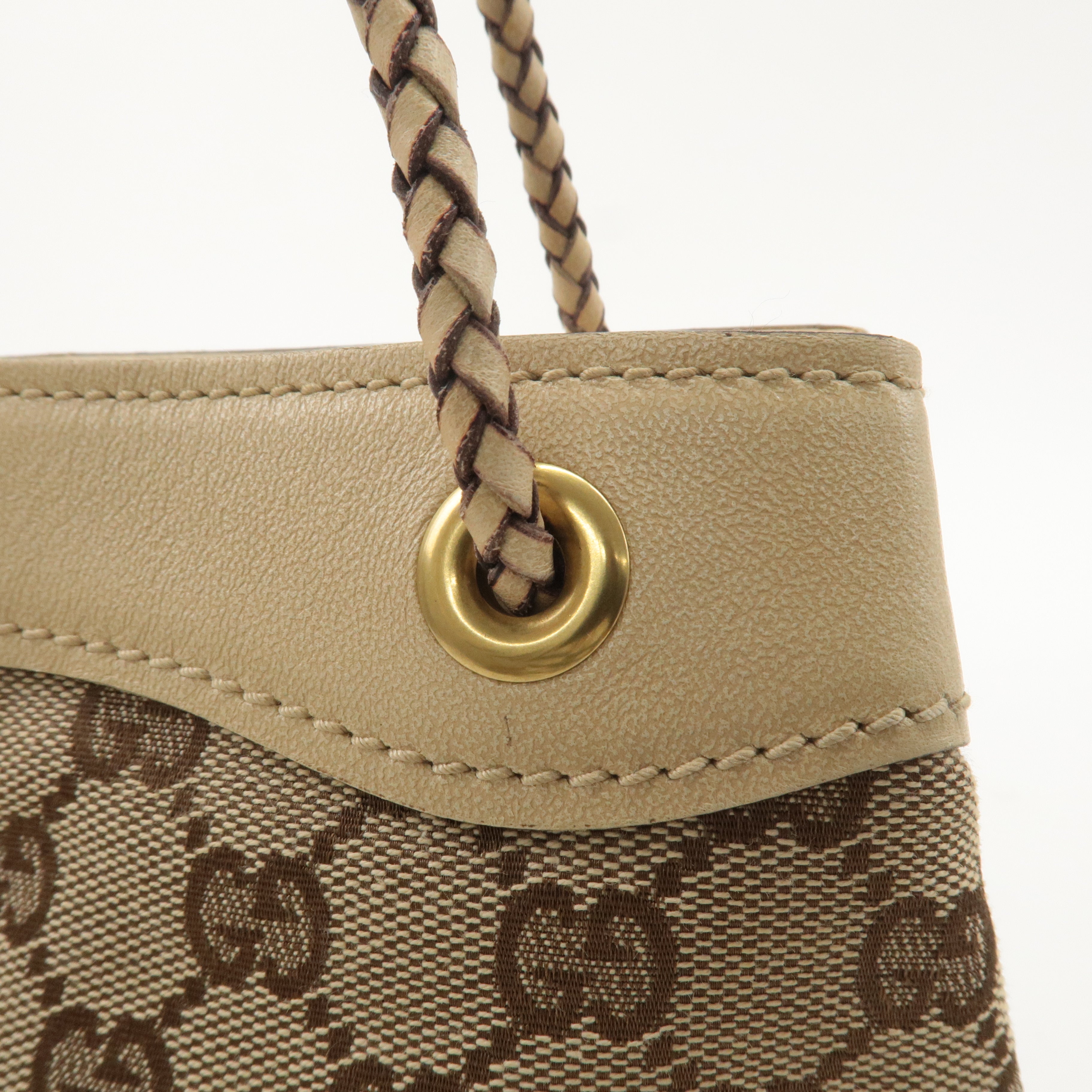 GUCCI GG Canvas Leather Shoulder Bag Hand Bag Beige 109143