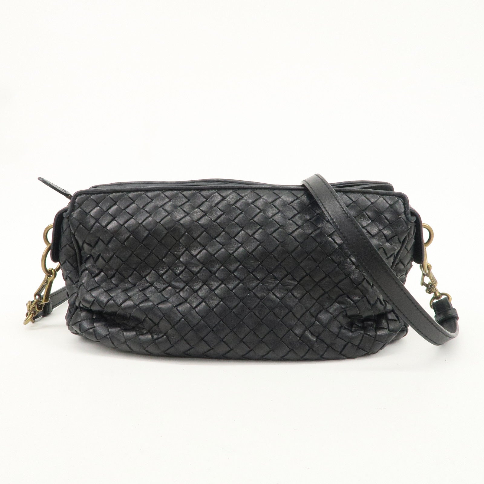 BOTTEGA VENETA Intrecciato Leather Shoulder Bag Black 192661