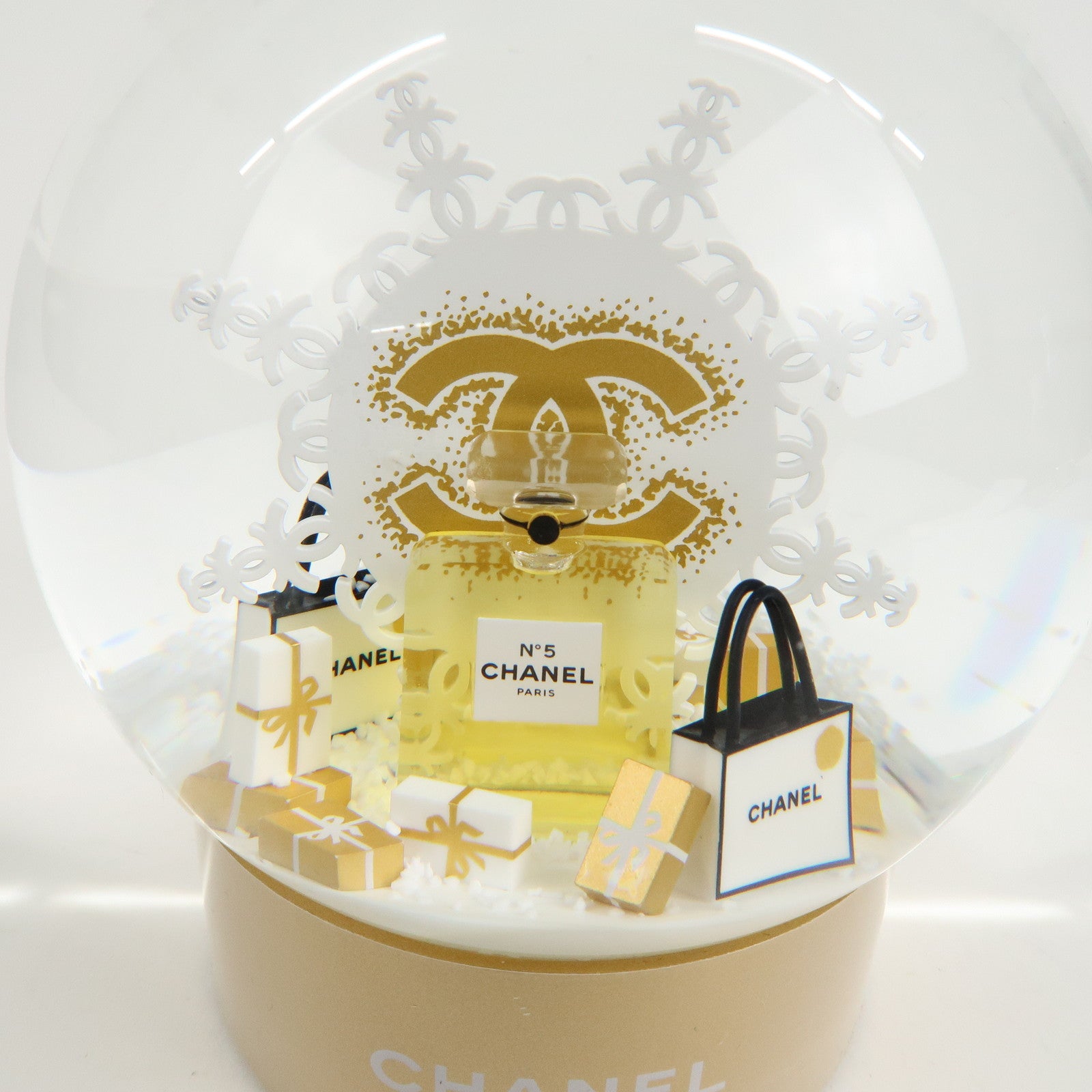 CHANEL COCO Mark No.5 Glass Snow Dome 2024 Novelty White Gold Used