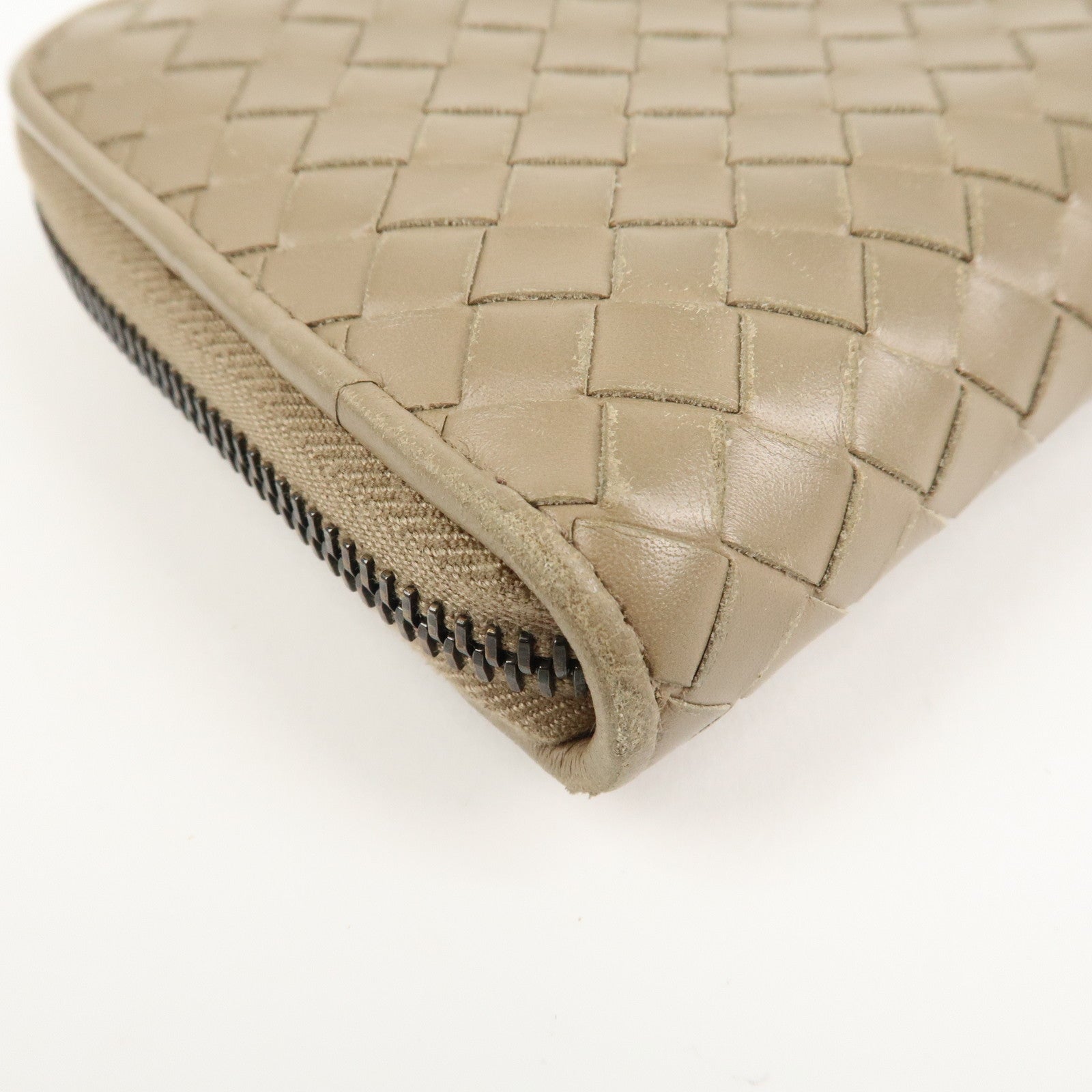 BOTTEGA VENETA Intrecciato Leather Zip Around Long Wallet Beige Used