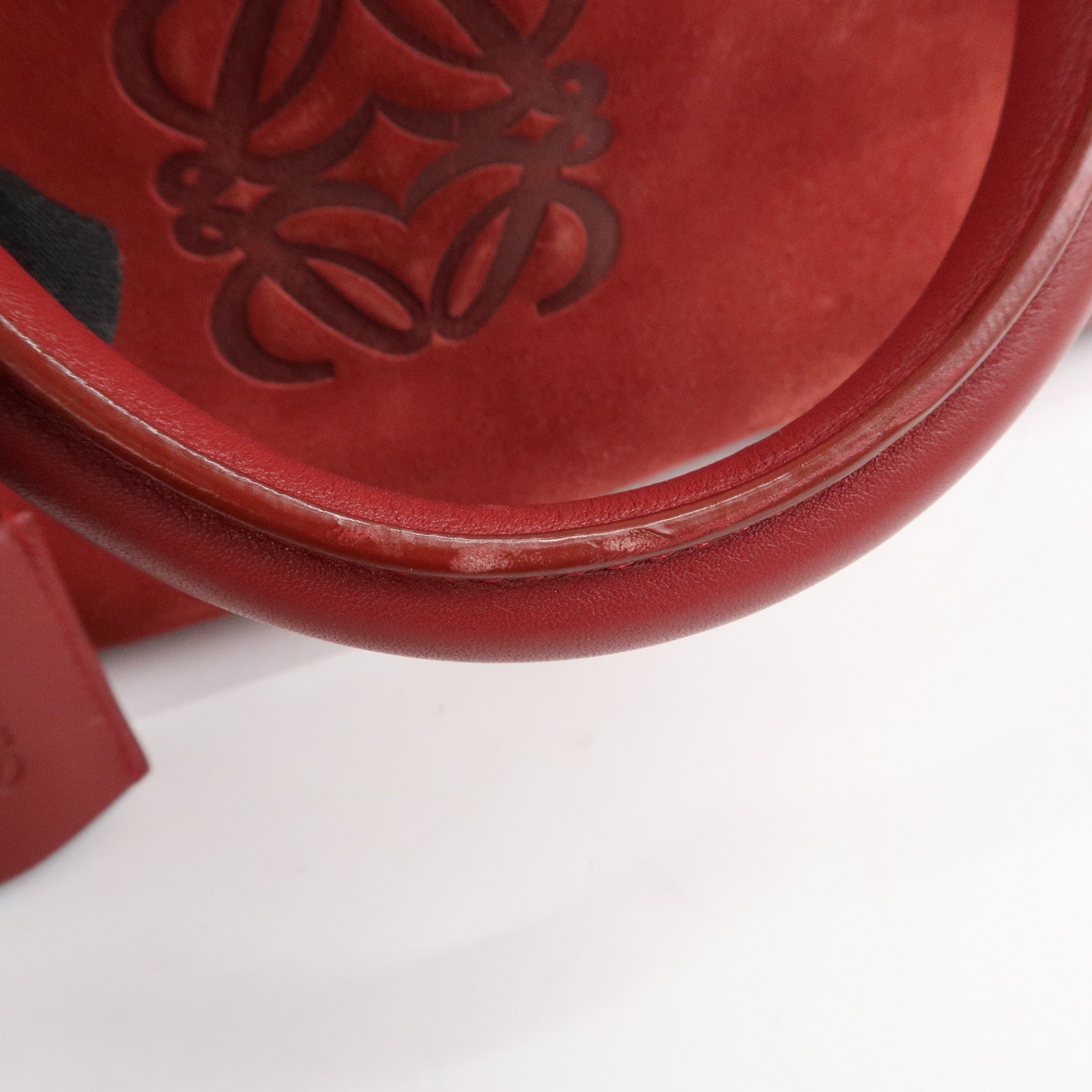 LOEWE Anagram Suede Leather Amazona 28 Hand Bag Red Silver HDW Used