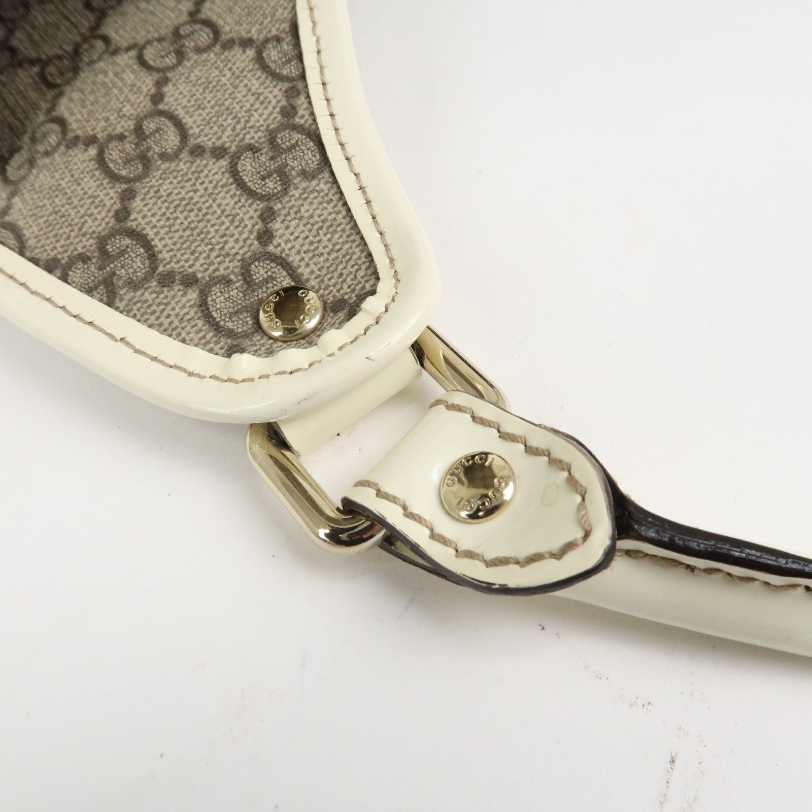 GUCCI GG Supreme Patent Leather Shoulder Bag Beige White 203494 Used
