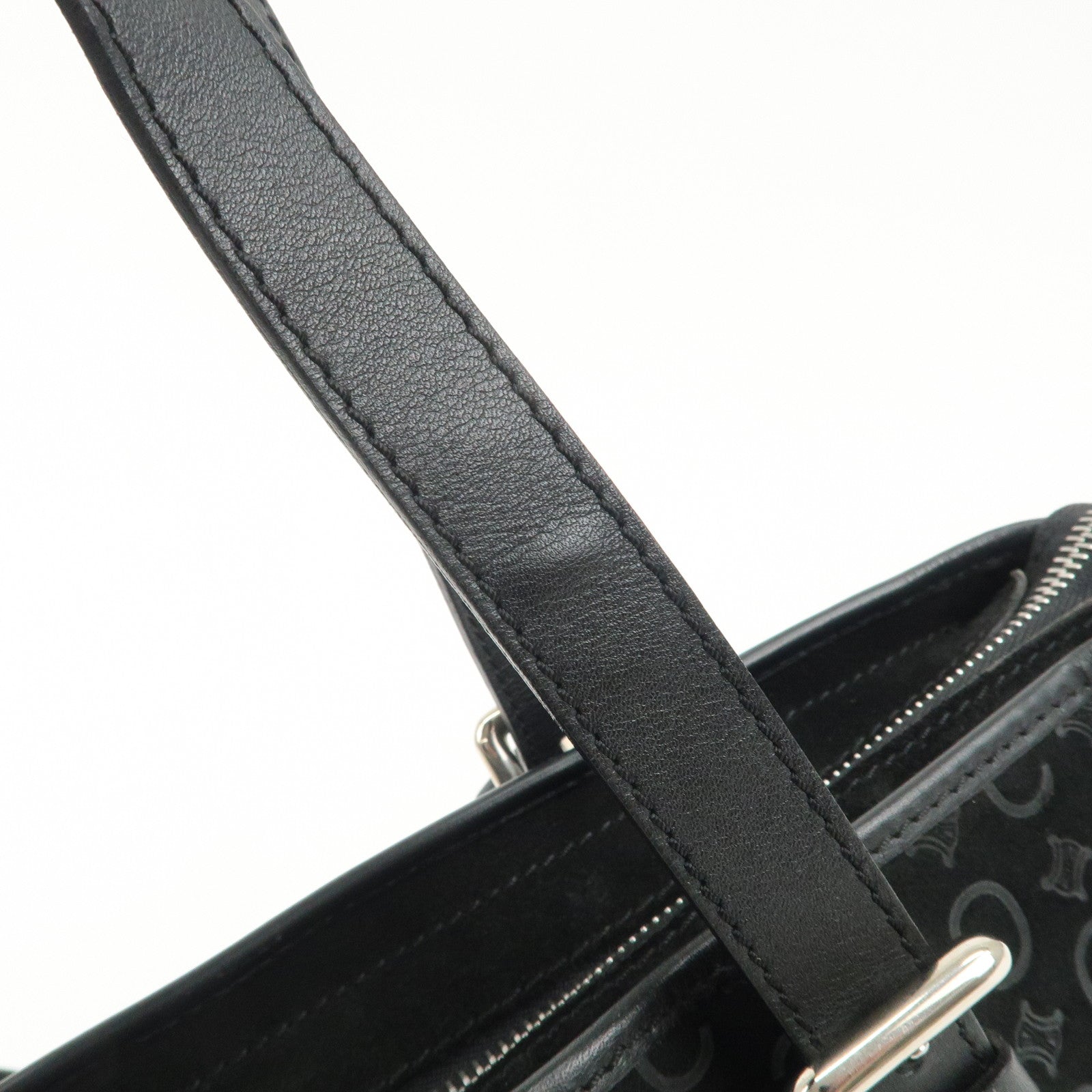 CELINE C Macadam Suede Leather Tote Bag Black Used