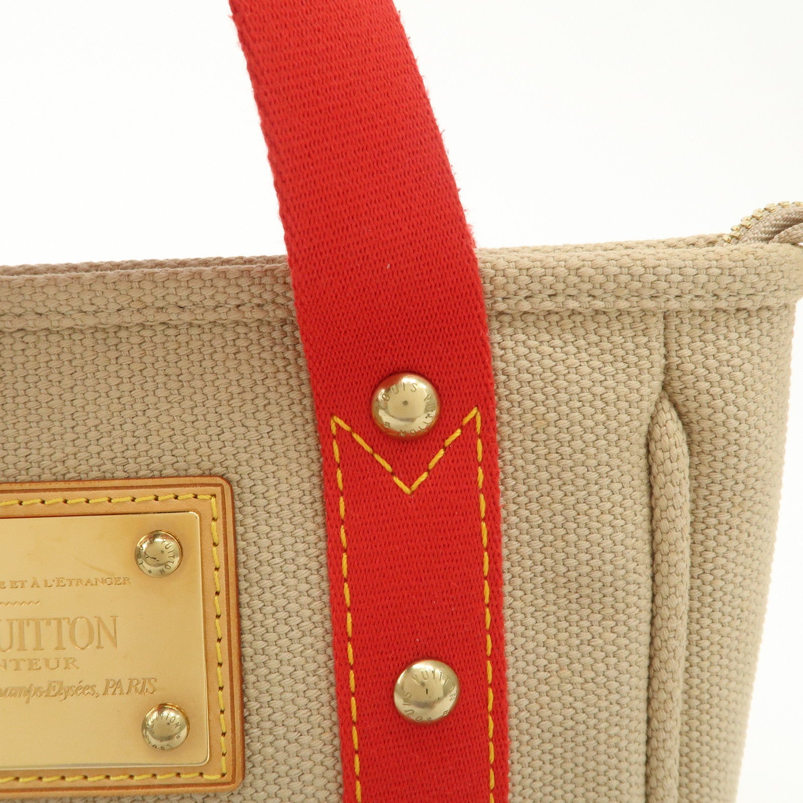 Louis Vuitton Antigua Cabas PM Tote Bag Hand Bag Beige Red M40088 Used