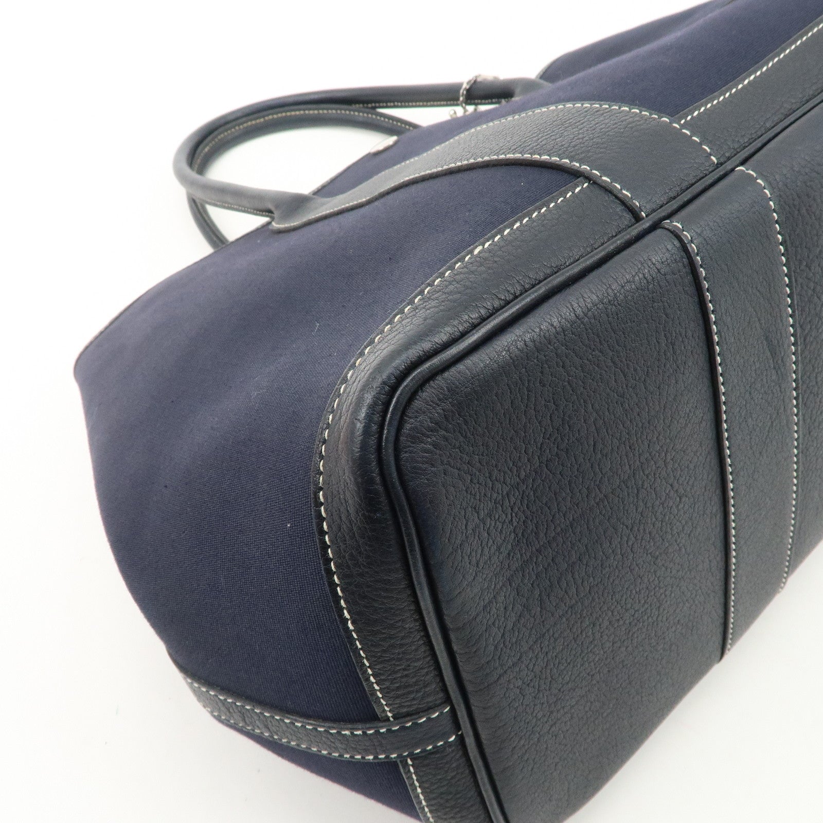 HERMES Toile Officier Leather Garden Party Tote Bag I Stamped Used