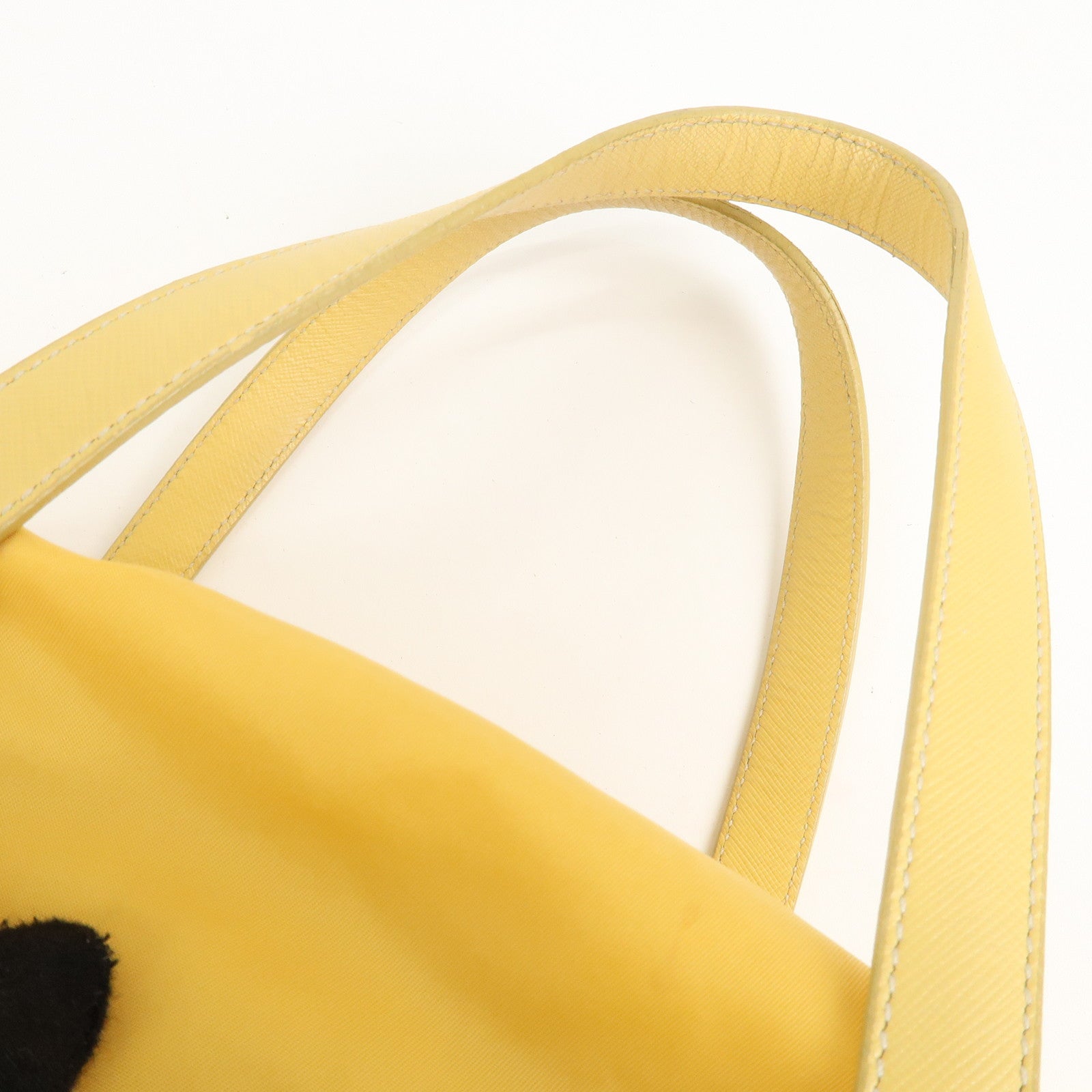 PRADA Logo Nylon Leather Boston Bag Shoulder Bag Yellow Silver Used