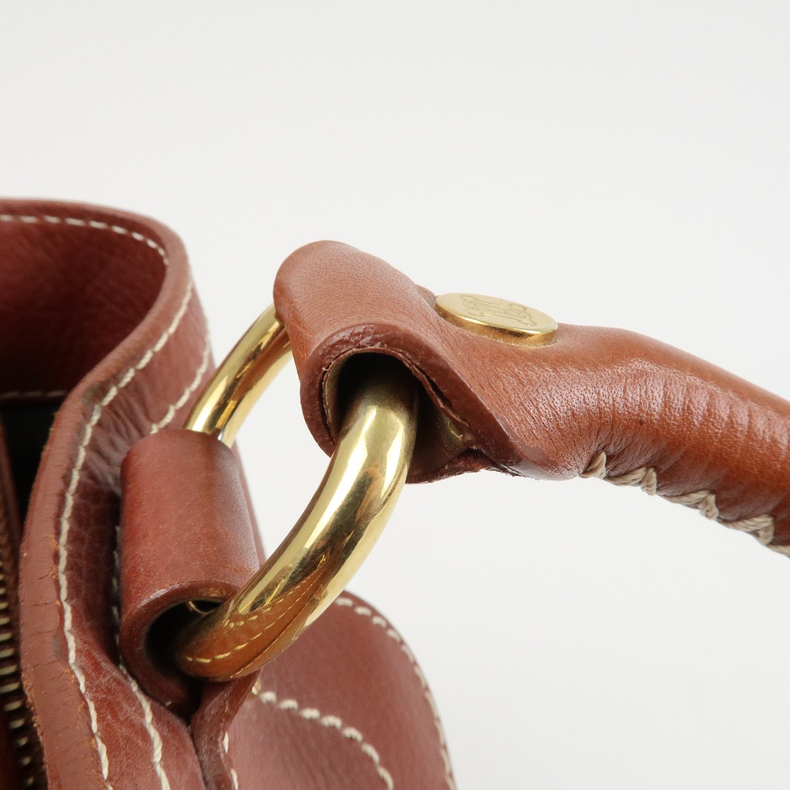 CELINE Macadam Stamped Leather Boogie Hand Bag Brown Gold HDW Used