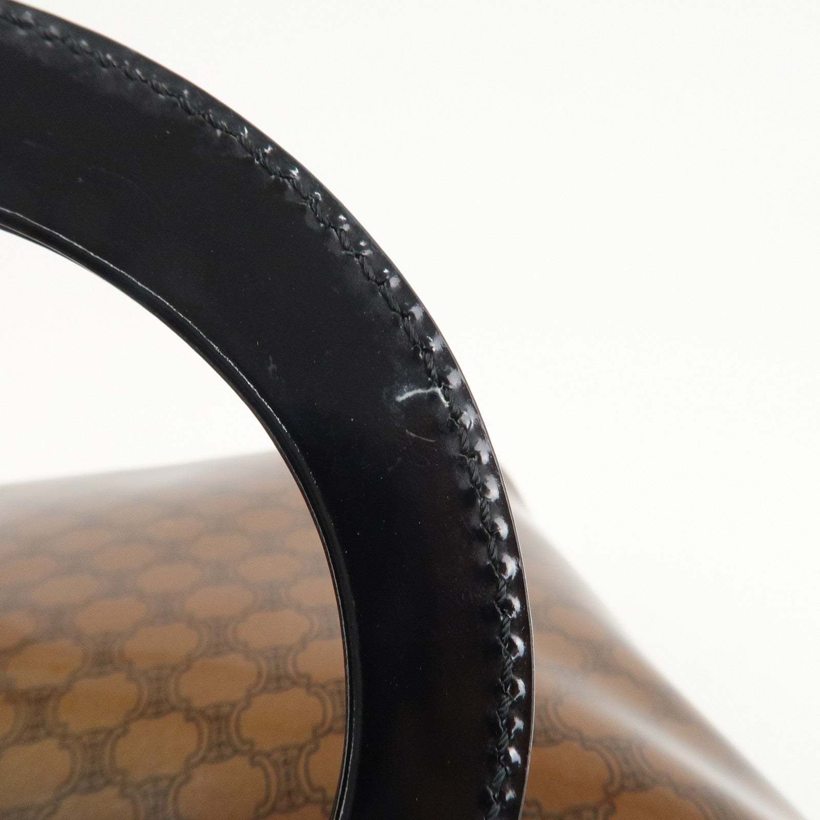 CELINE Macadam Patent Leather Mini Tote Bag Hand Bag Brown Black Used