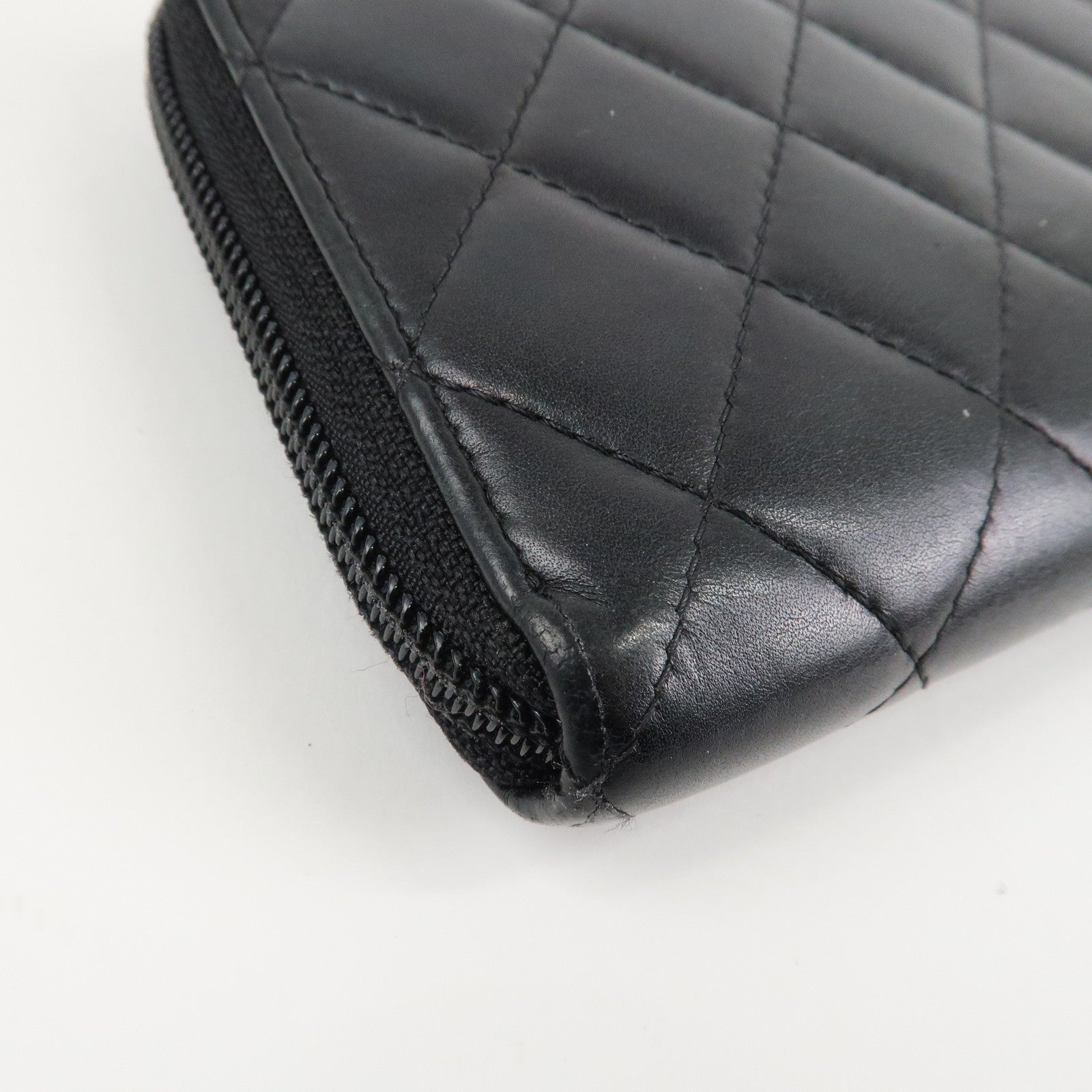 CHANEL Cambon Line Patent Leather Zip Around Long Wallet A50078 Used