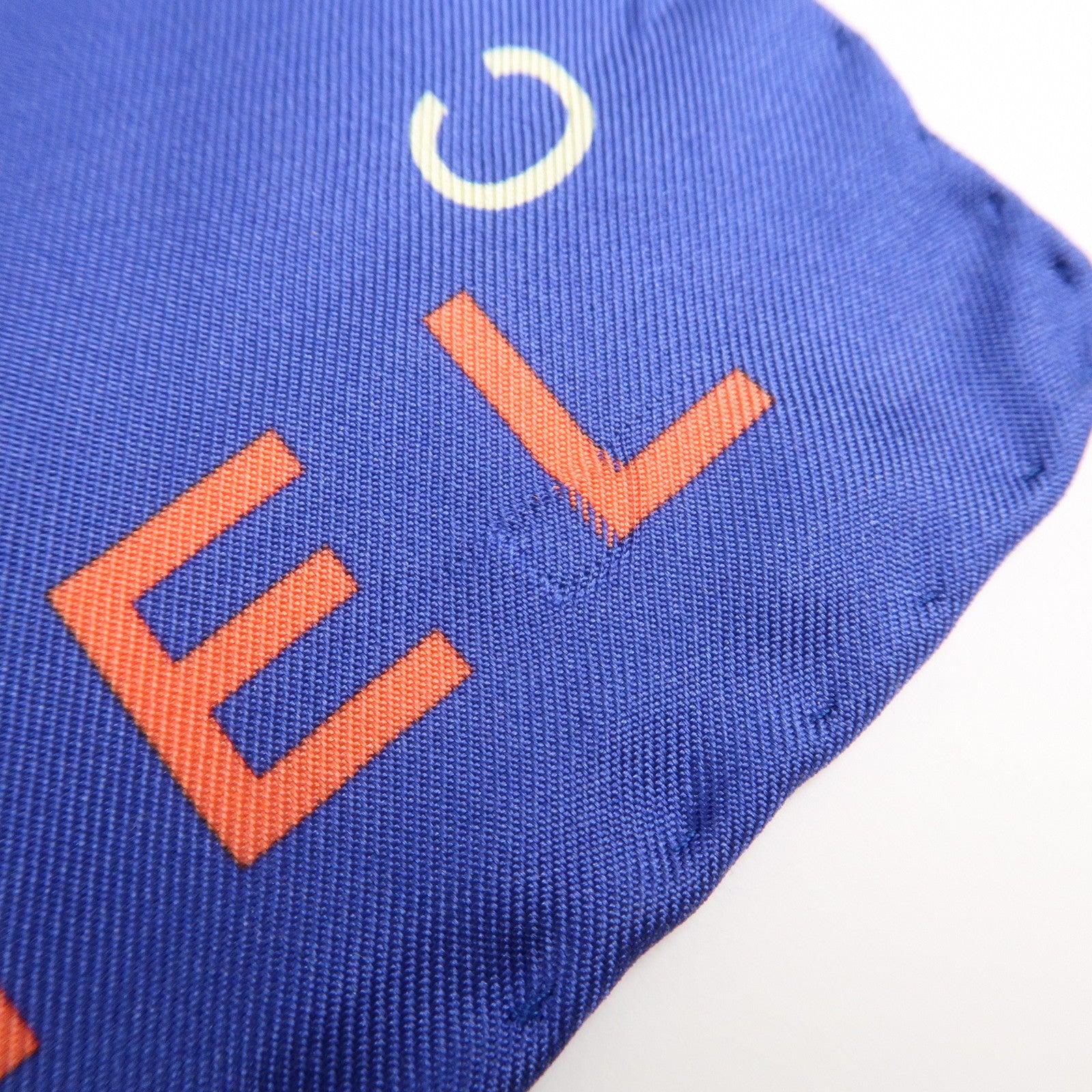 CHANEL Silk 100% Scarf CHANLE Logo Print Blue Used