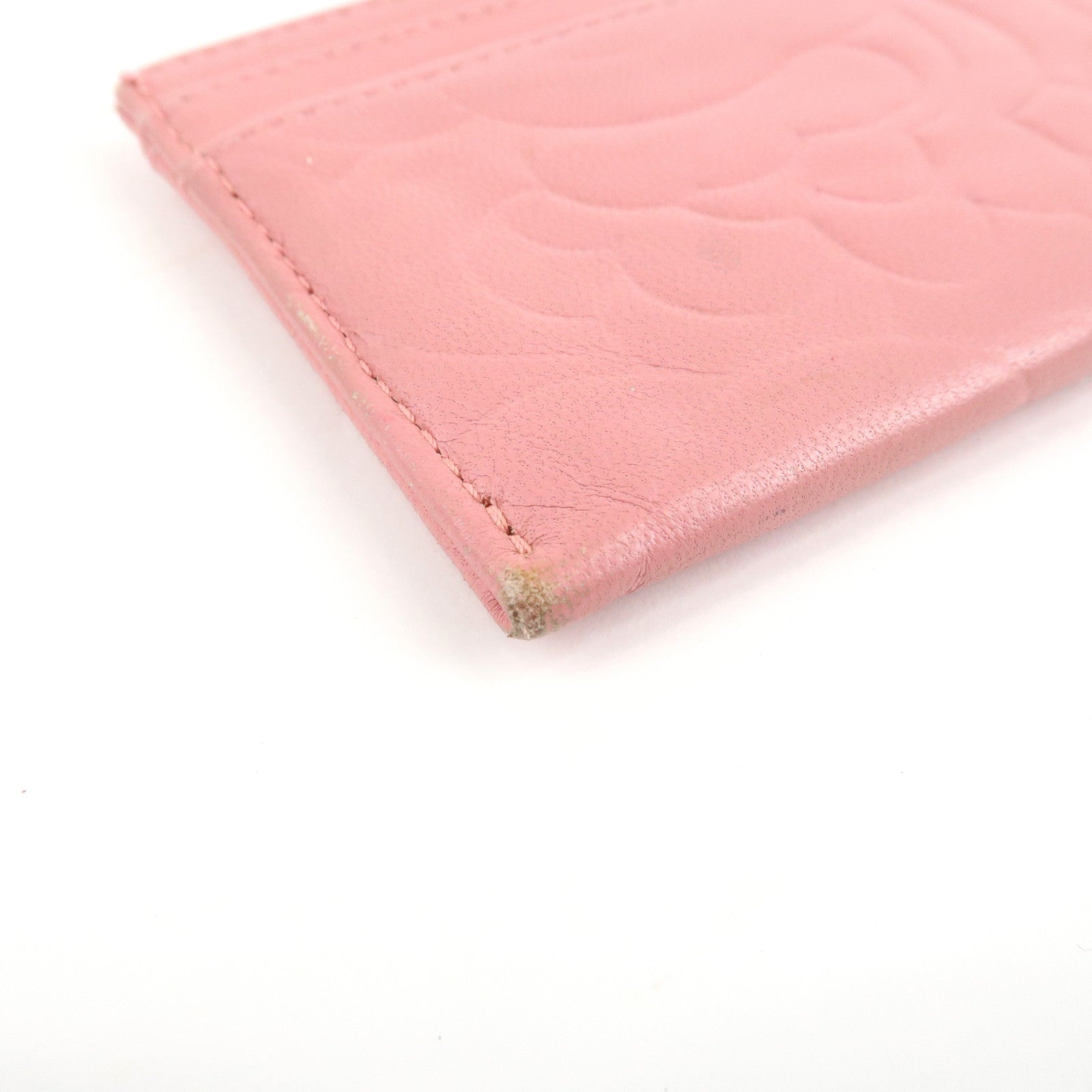 CHANEL Camelia Lamb Skin Card Case Pink A82286 Used