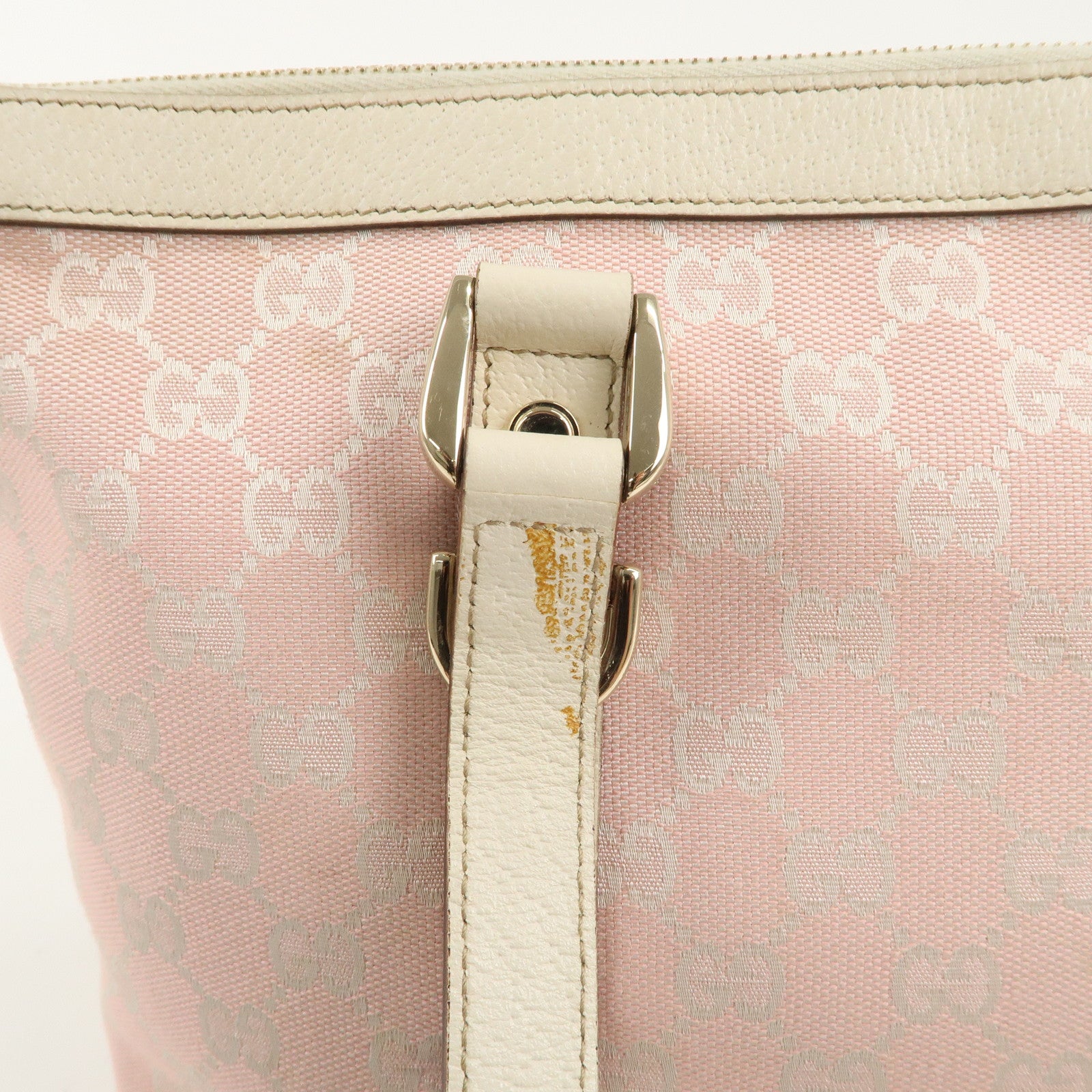 GUCCI Abbey GG Canvas Leather Tote Bag Pink Ivory 141470