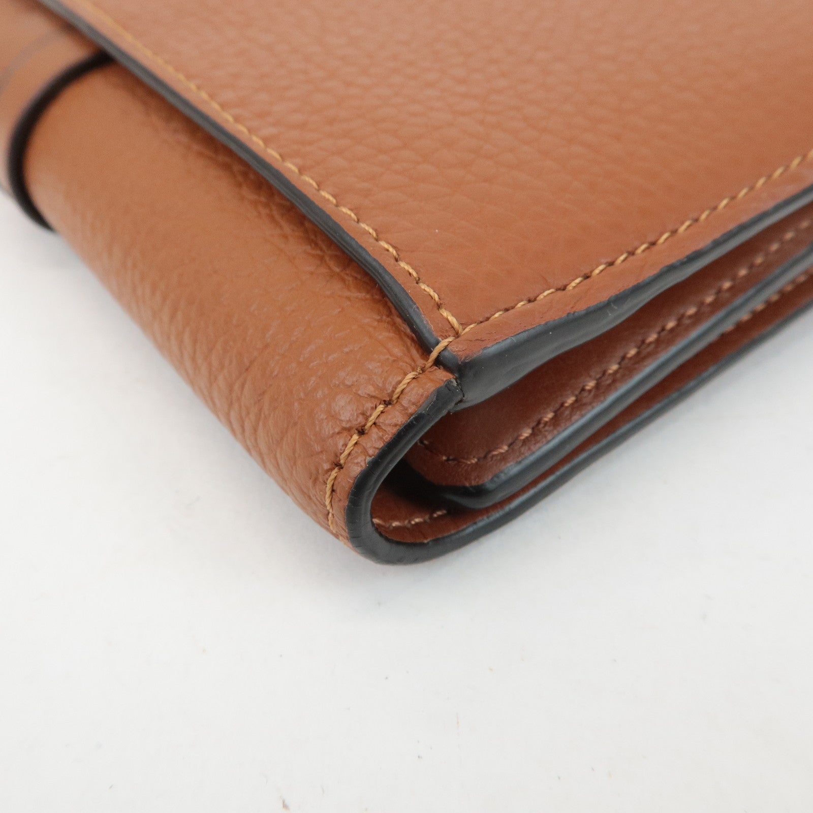 CHLOE Alphabet Leather Small Tri-fold Compact Wallet Brown Used