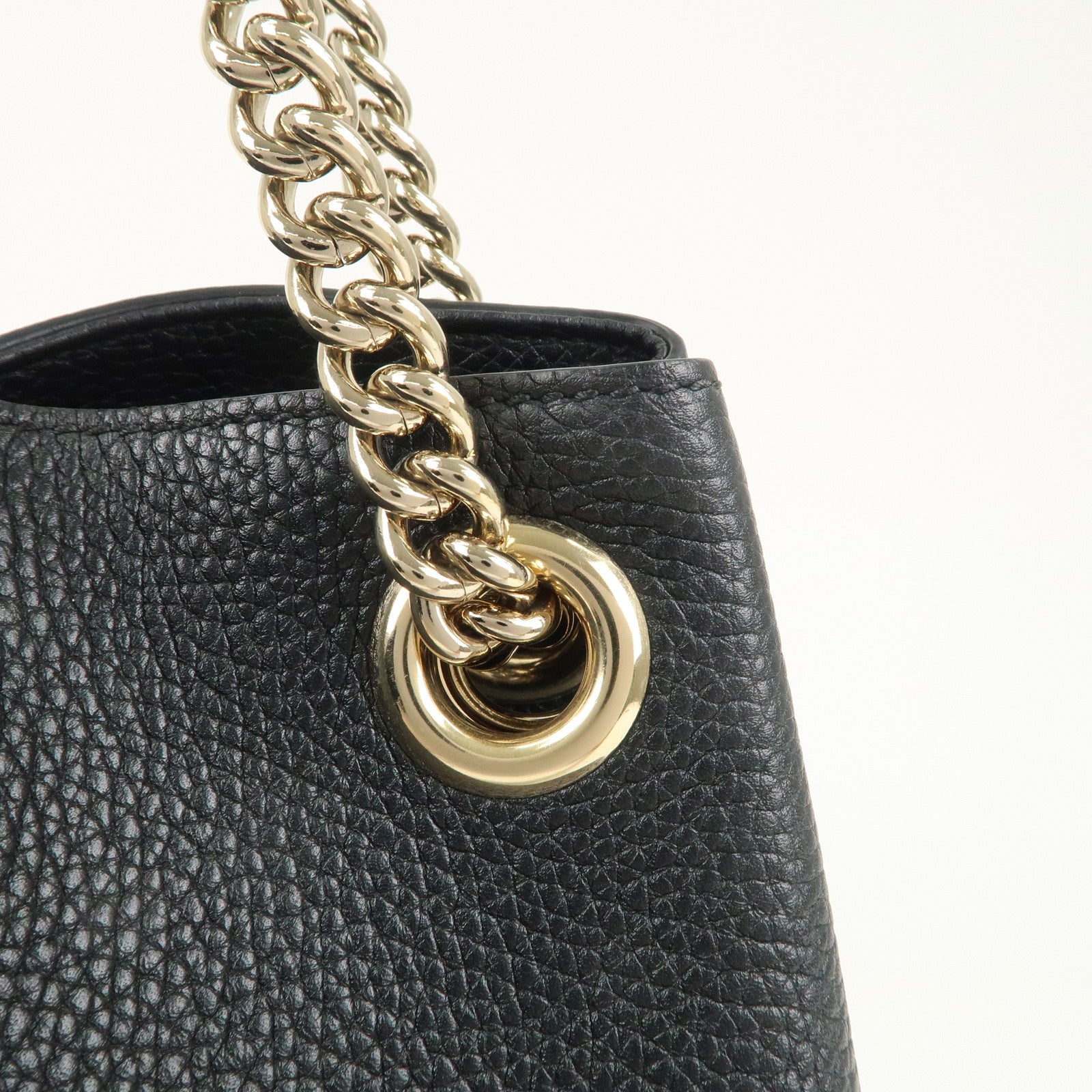 GUCCI SOHO Interlocking G Leather Chain Shoulder Bag Black 536196