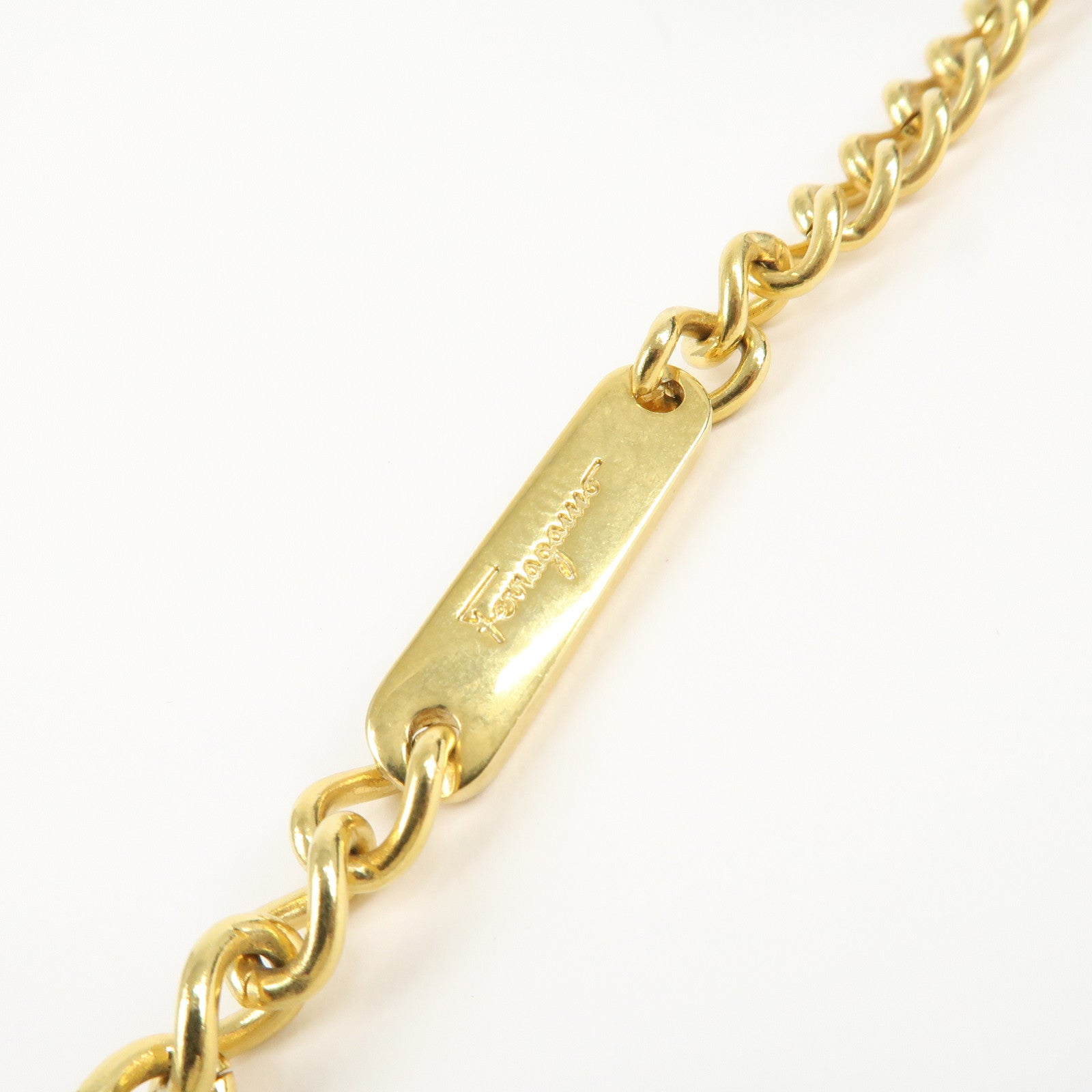 Ferragamo Varra Leather Chain Shouder Bag Gold Chain Black Used