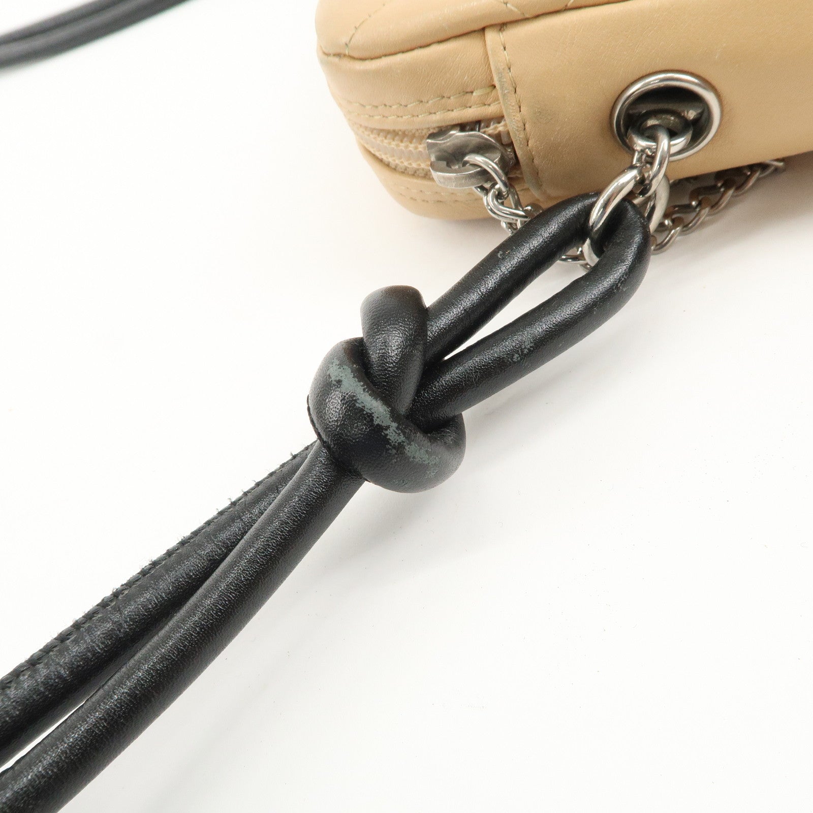 CHANEL Cambon Line Lambskin Shoulder Bag Beige Black A25178 Used