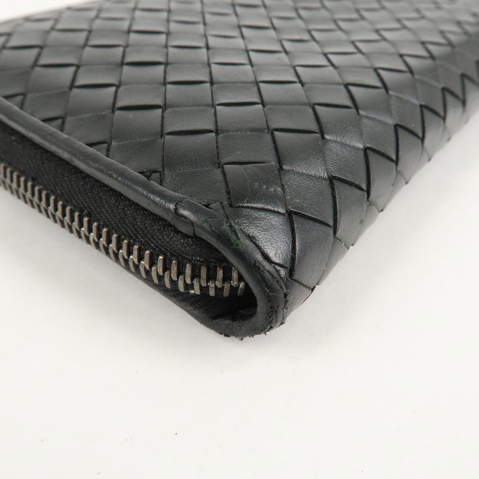 BOTTEGA VENETA Intrecciato Leather Zippy Around Long Wallet Black