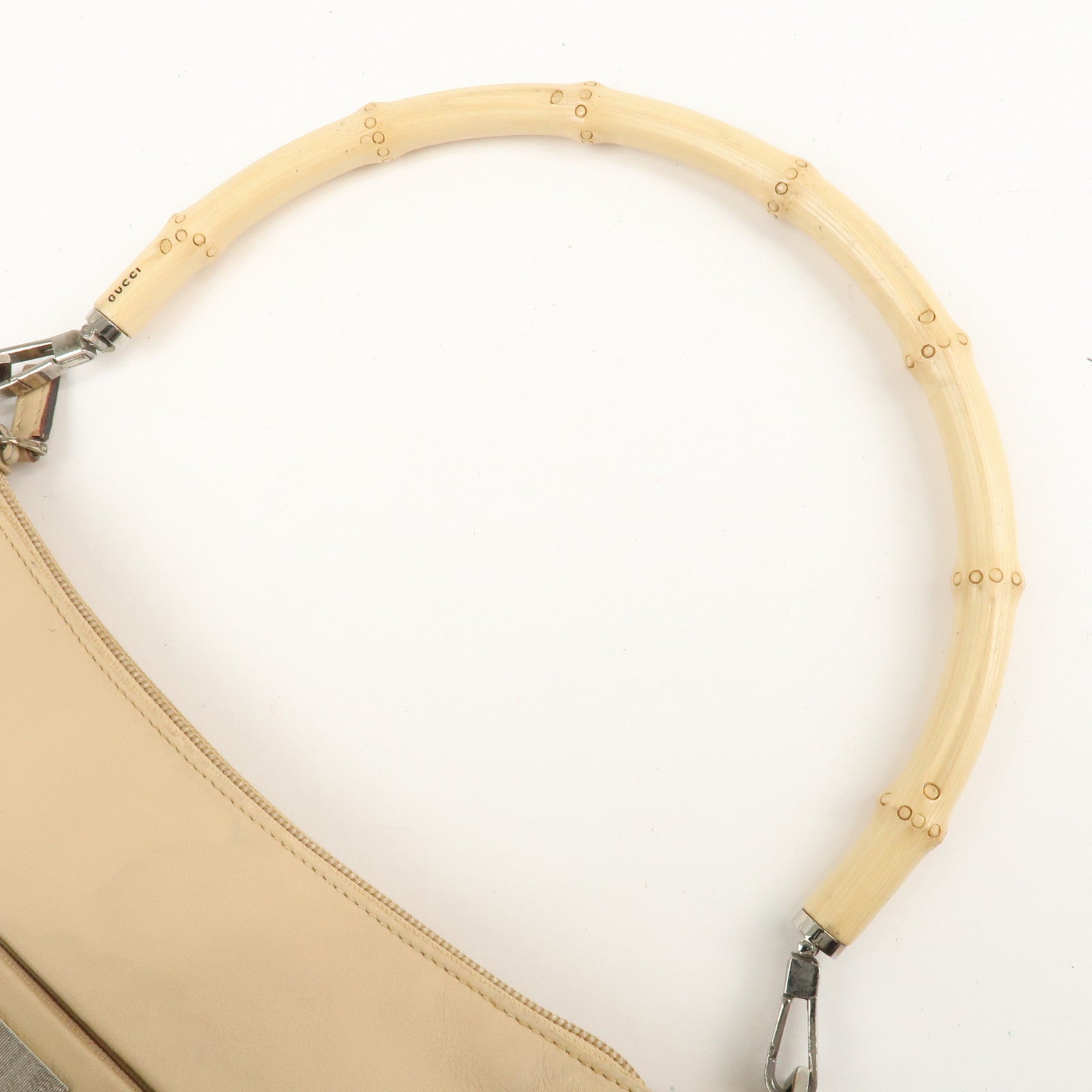 GUCCI Bamboo Leather Shoulder Bag Beige 001.3865