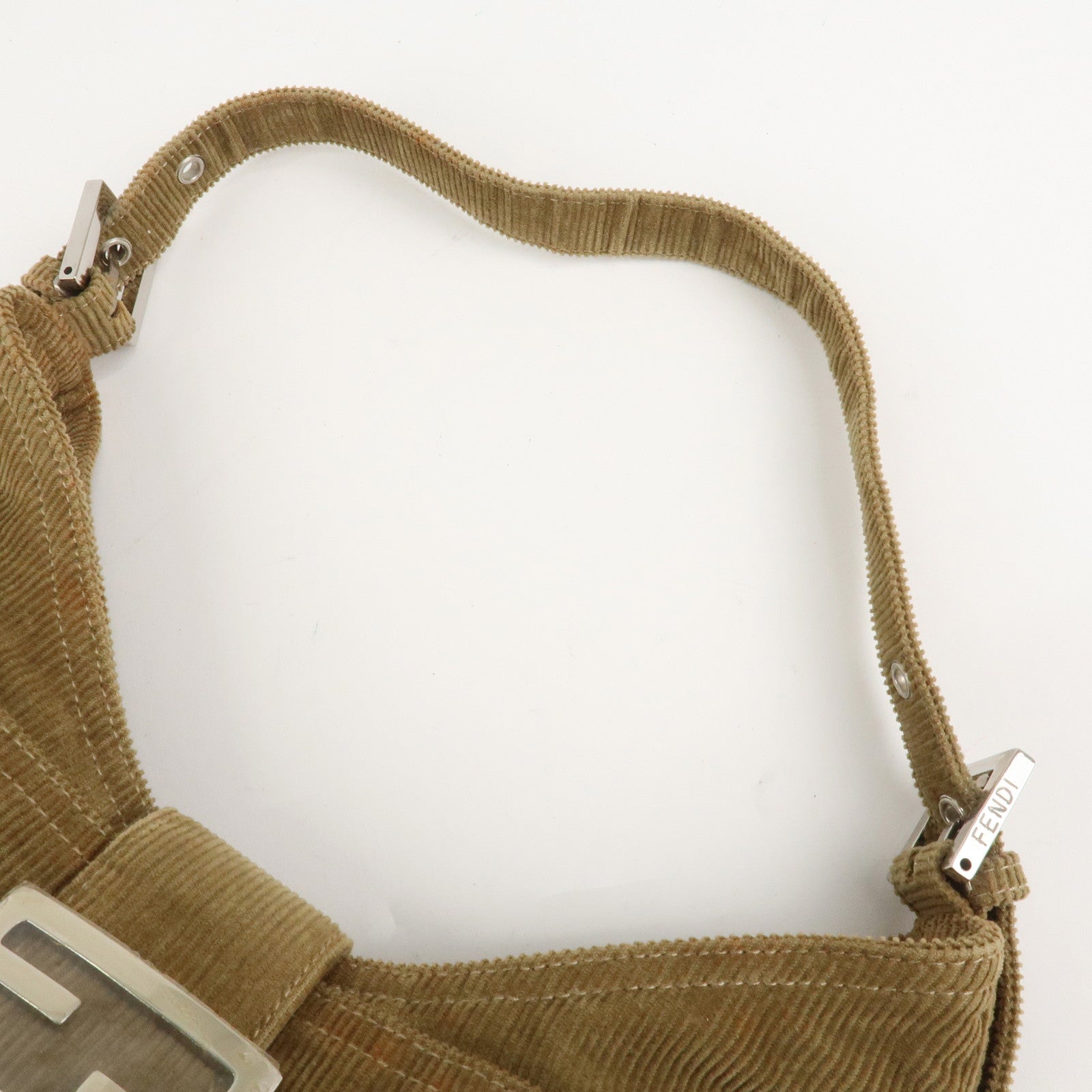 FENDI Corduroy Shoulder Bag Khaki Silver Hardware 26569