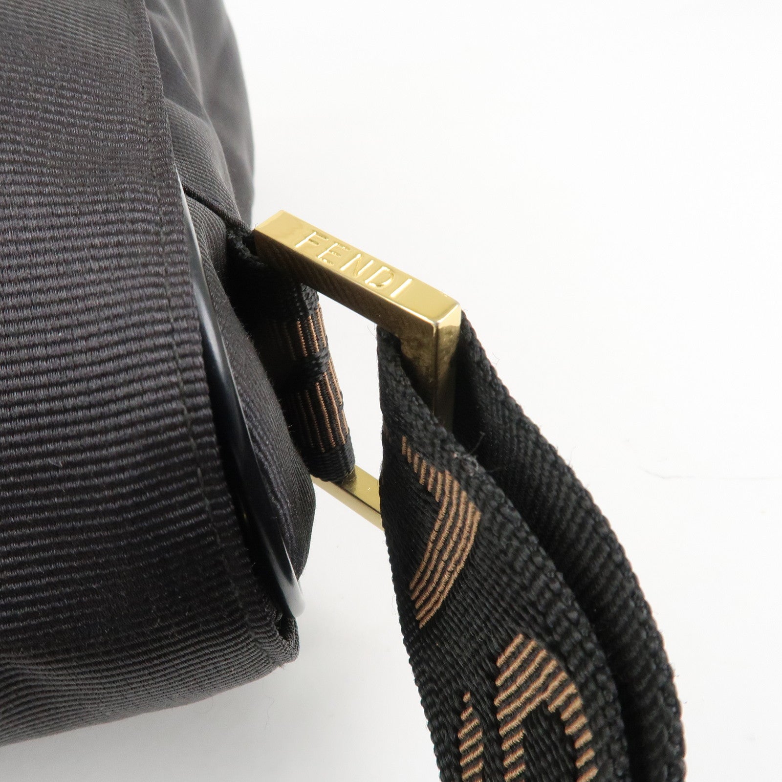 FENDI Nylon Canvas Leather Shoulder Bag Hand Bag Black Brown Used