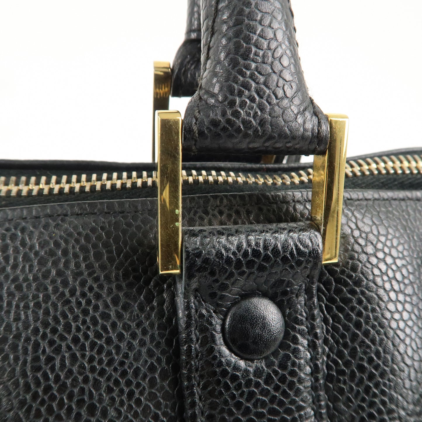 CHANEL Caviar Skin COCO Mark Boston bag Hand Bag Black Gold HDW