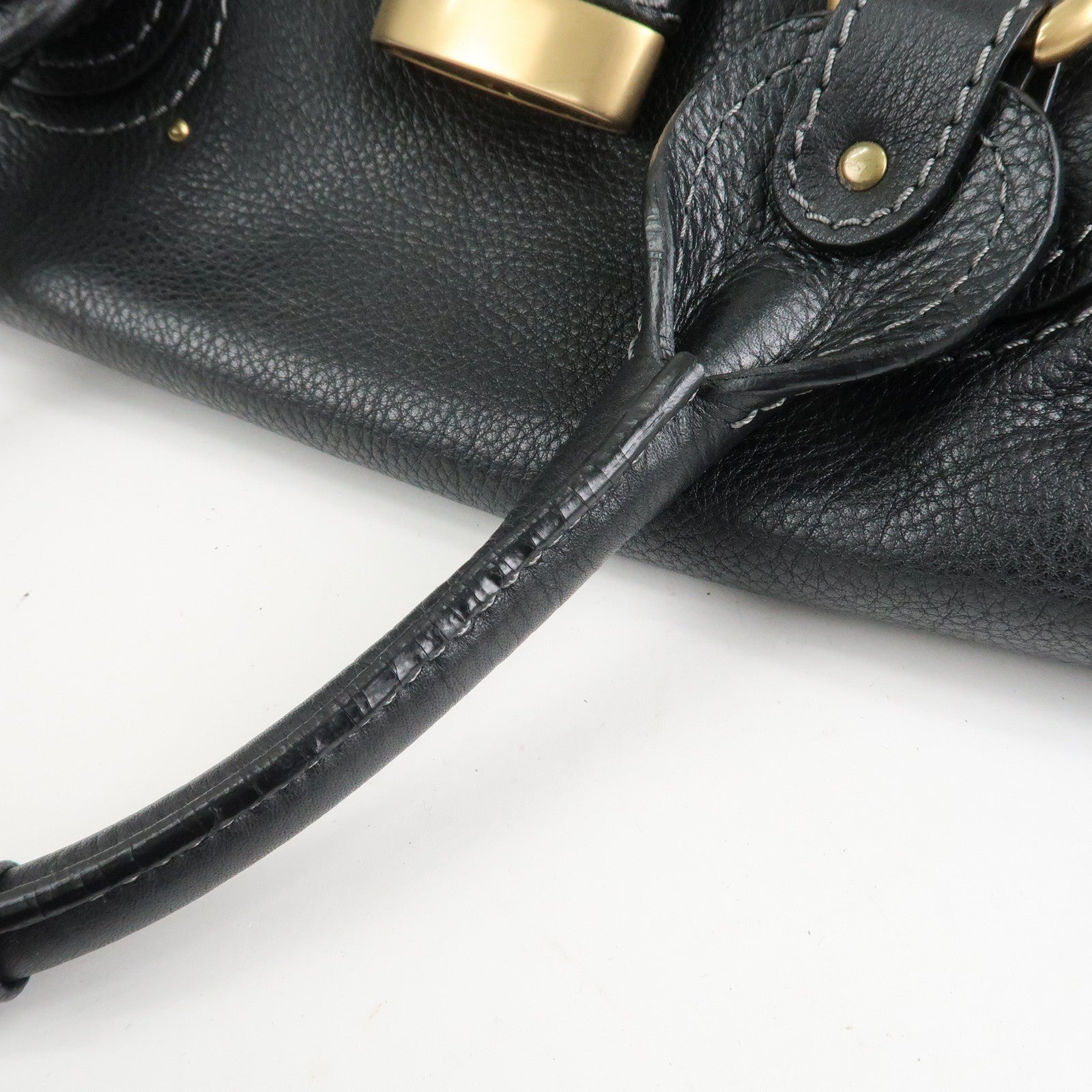 Chloe Paddington Leather Hand Bag Shoulder Bag Medium Black Used