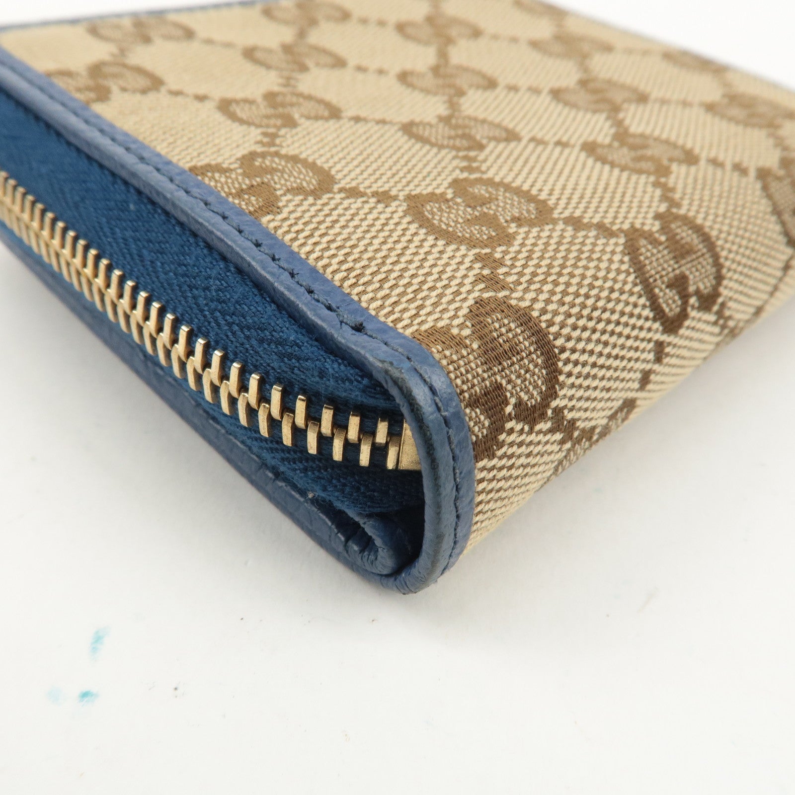 GUCCI GG Canvas Leather Bi -fold Wallet Beige Blue 346056・2184