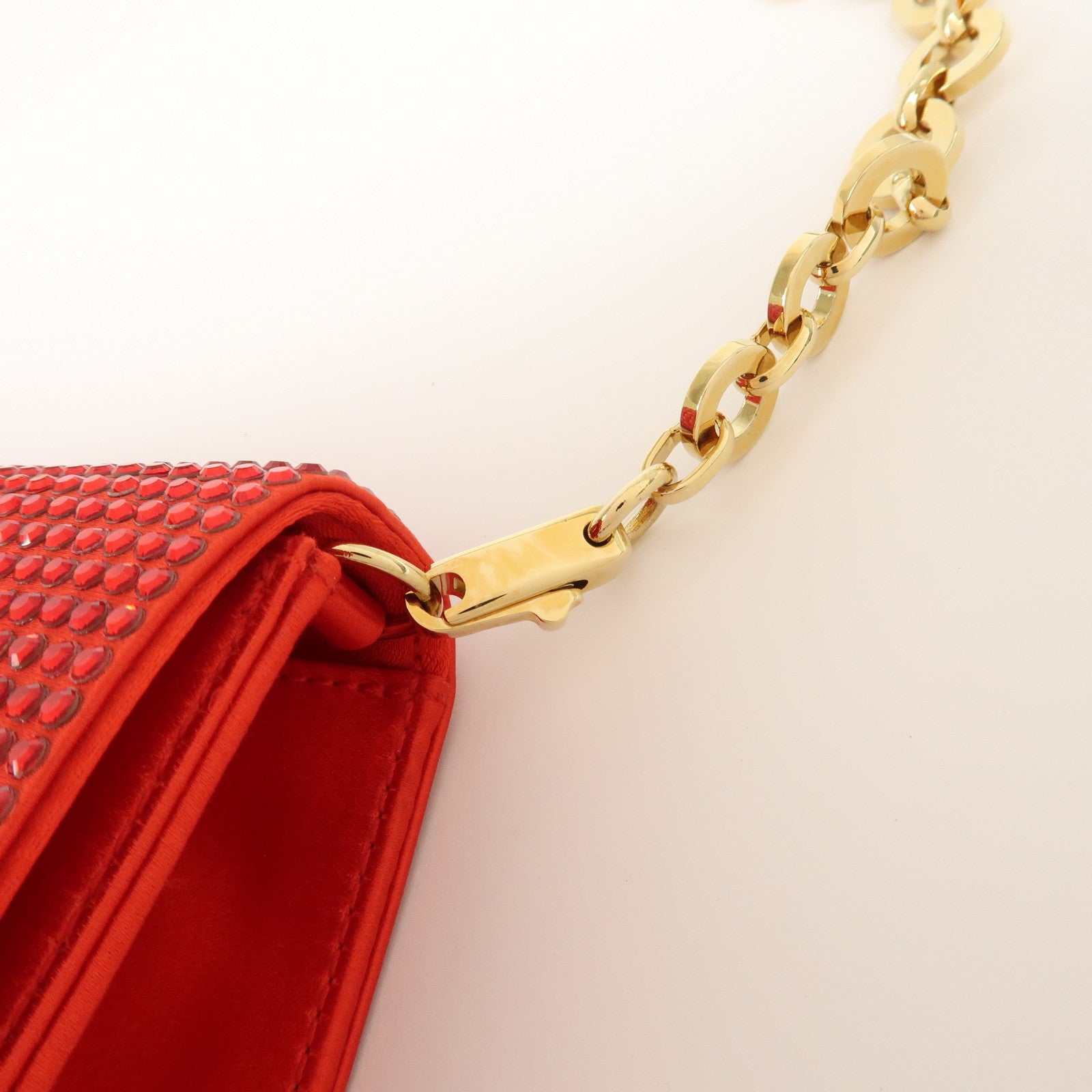 Ferragamo Nylon Rhinestone 2Way Bag Chain Shoulder Bag Red