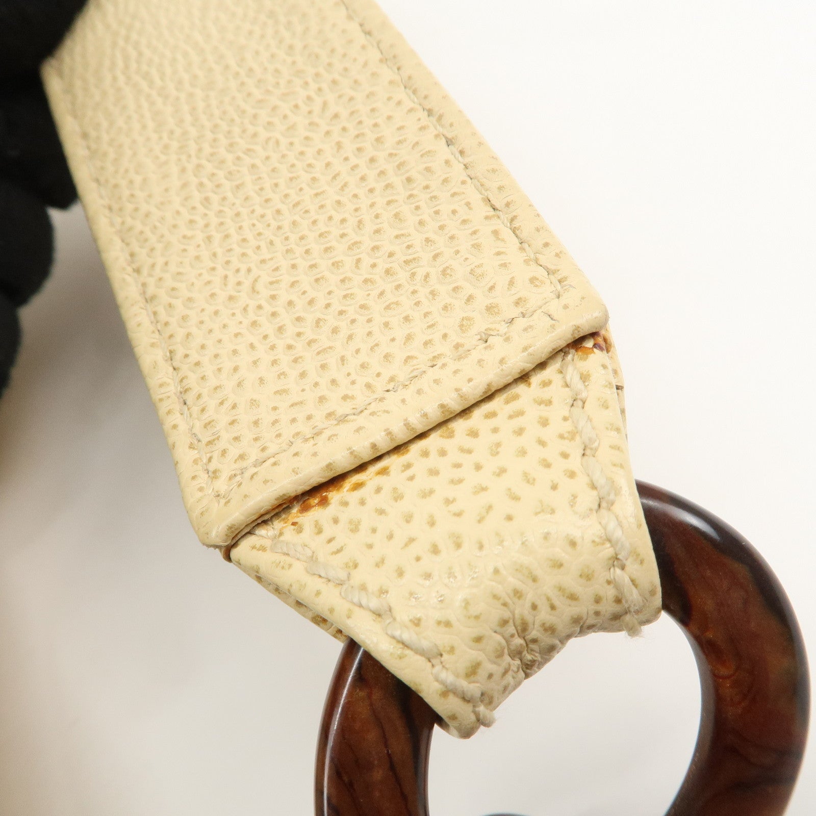 CHANEL Caviar Skin COCO Mark Wood Chain Shoulder Bag Beige Used