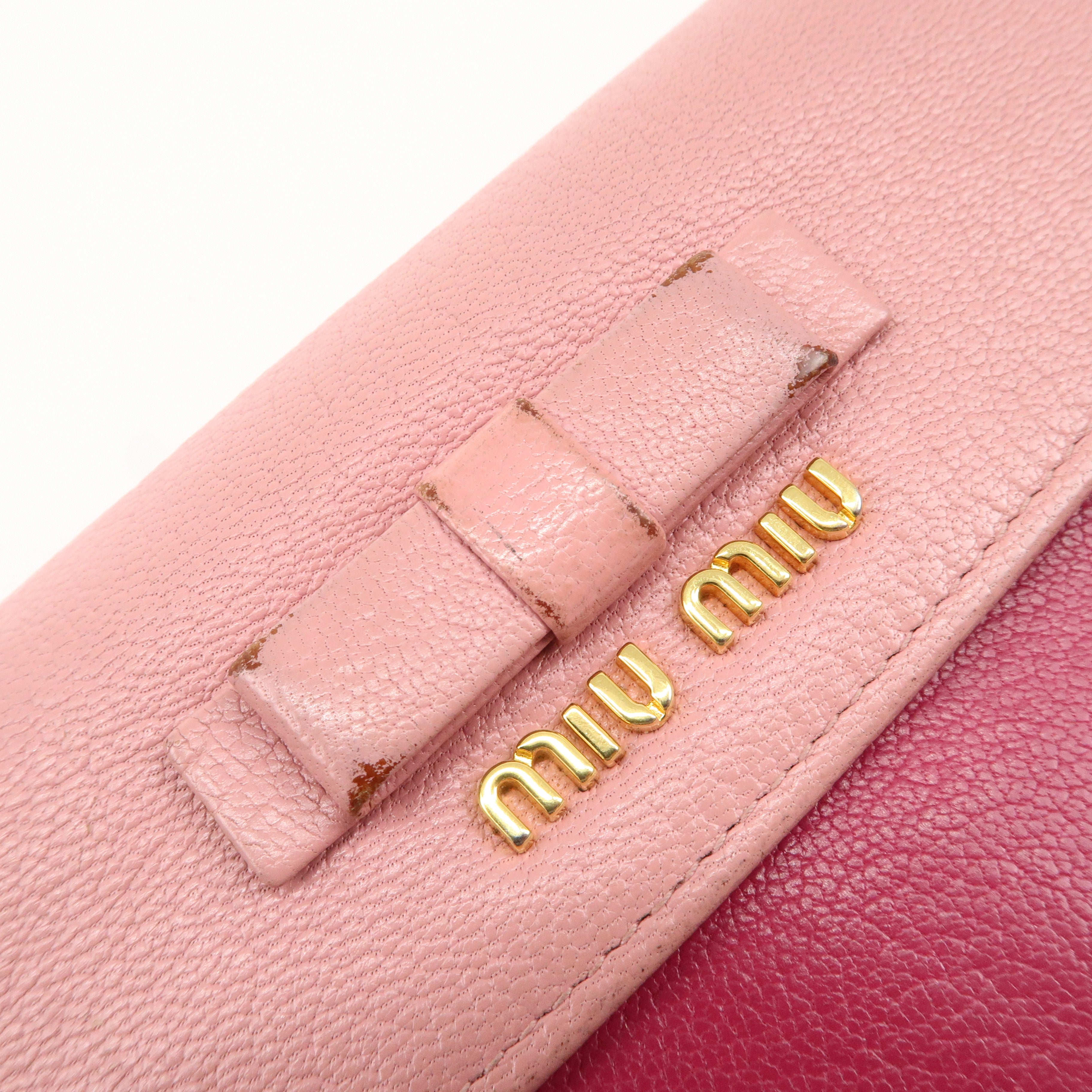 MIU MIU Set of 2 Leather Long Zippy Bi-fold Wallet Pink Used