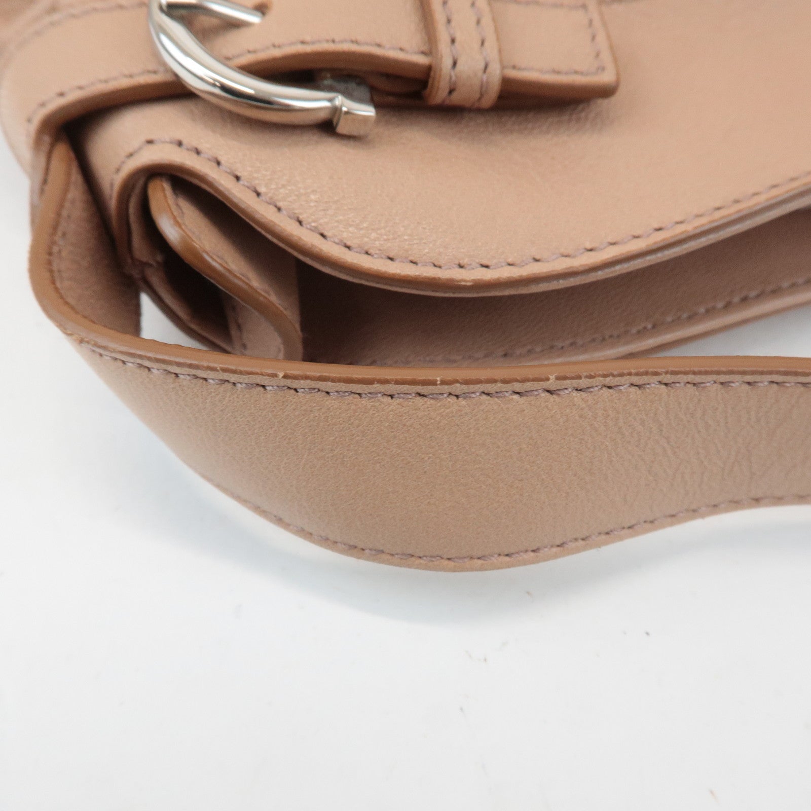 Ferragamo Gancini Leather Shoulder Bag Beige Silver Hardware Used