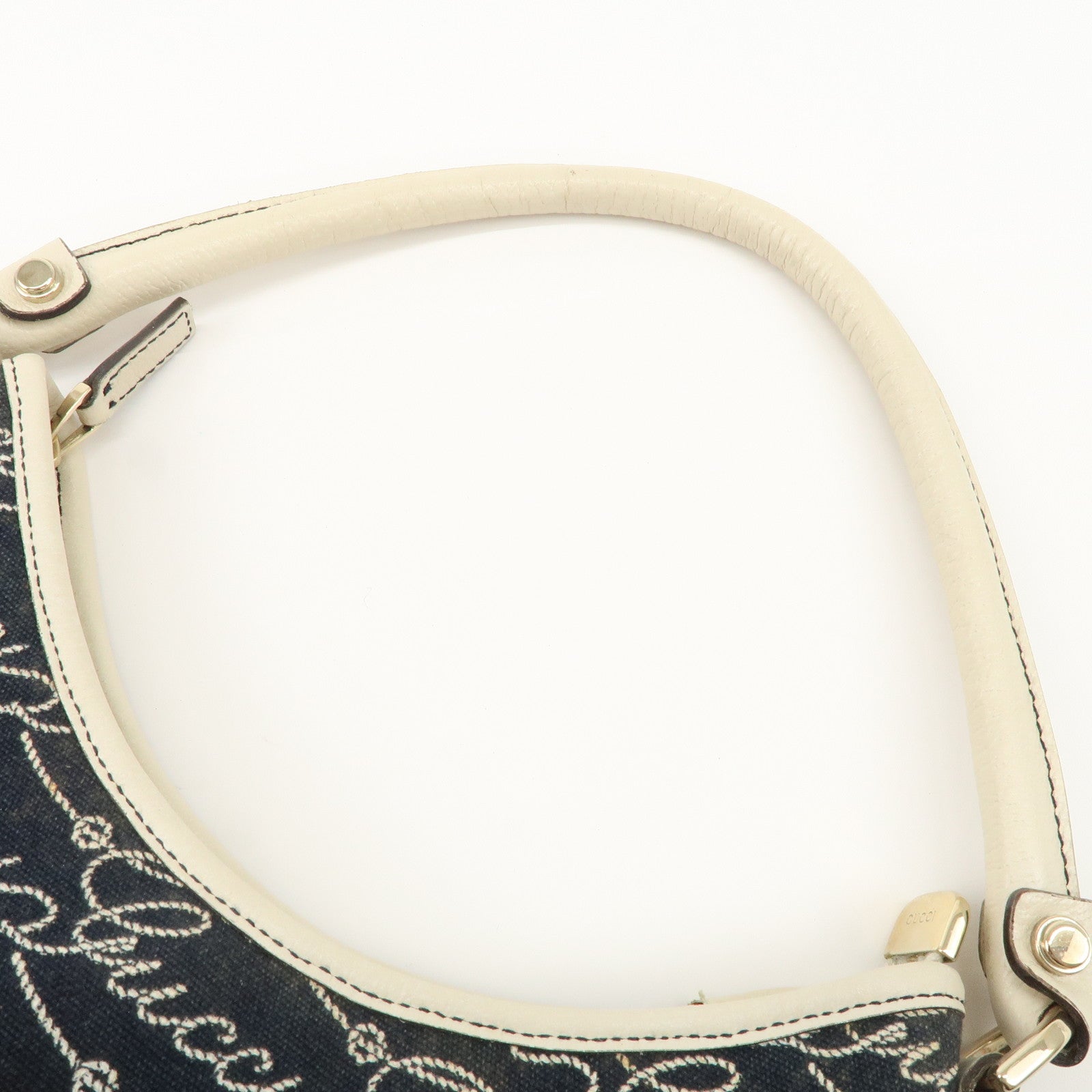 GUCCI Abbey GG Canvas Leather Shoulder Bag Ivory Navy 130738 Used