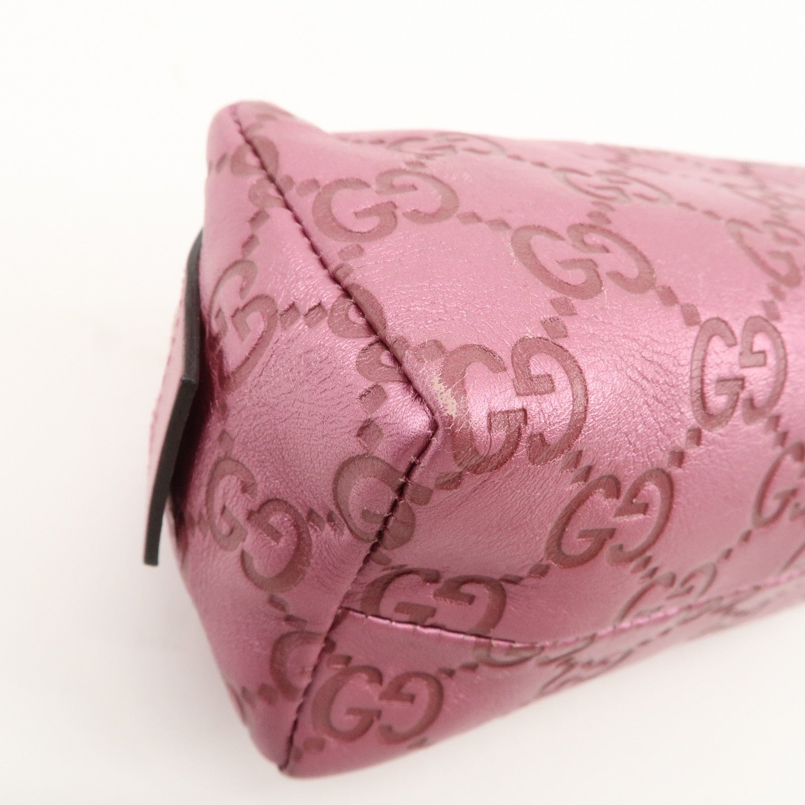 GUCCI Guccissima Leather Cosmetic Pouch Purse Metallic Pink 153228