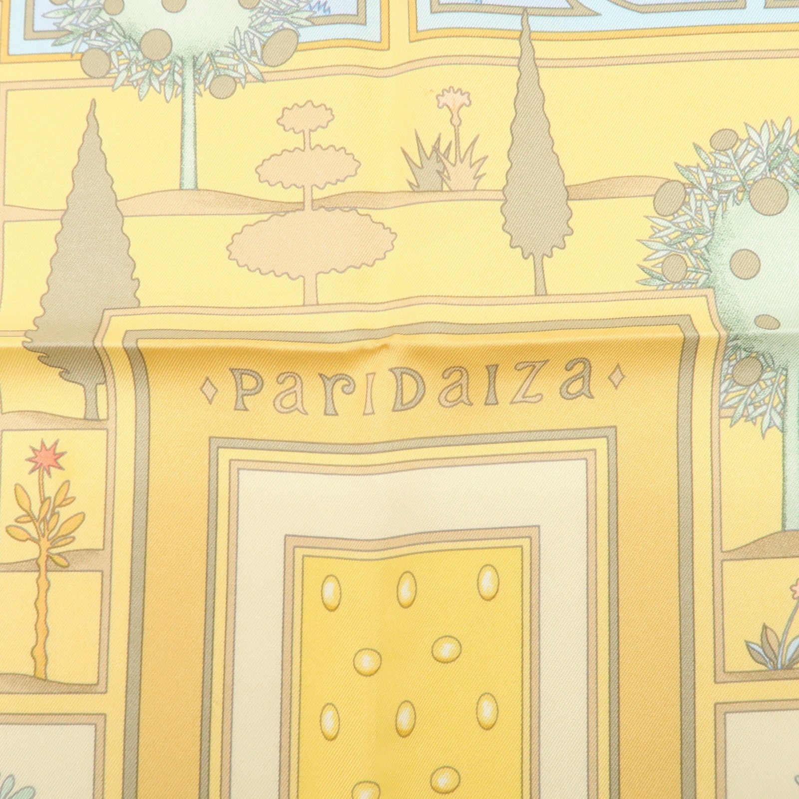 HERMES Carre 90 Silk 100%  Scarf  Paridaiza Yellow Blue Used