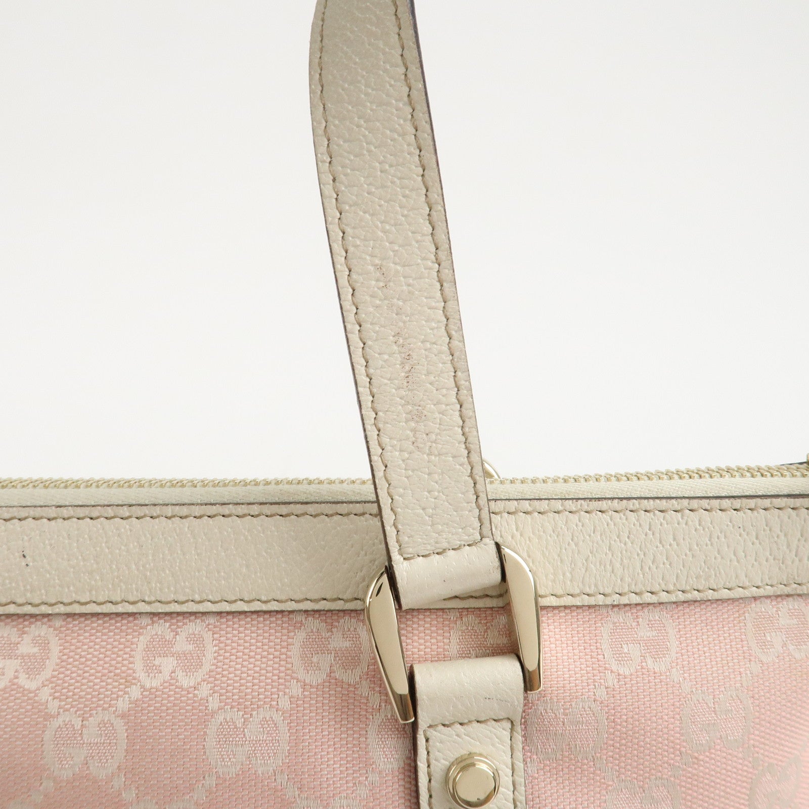 GUCCI Abbey Line GG Canvas Leather Tote Bag Pink Ivory 141470