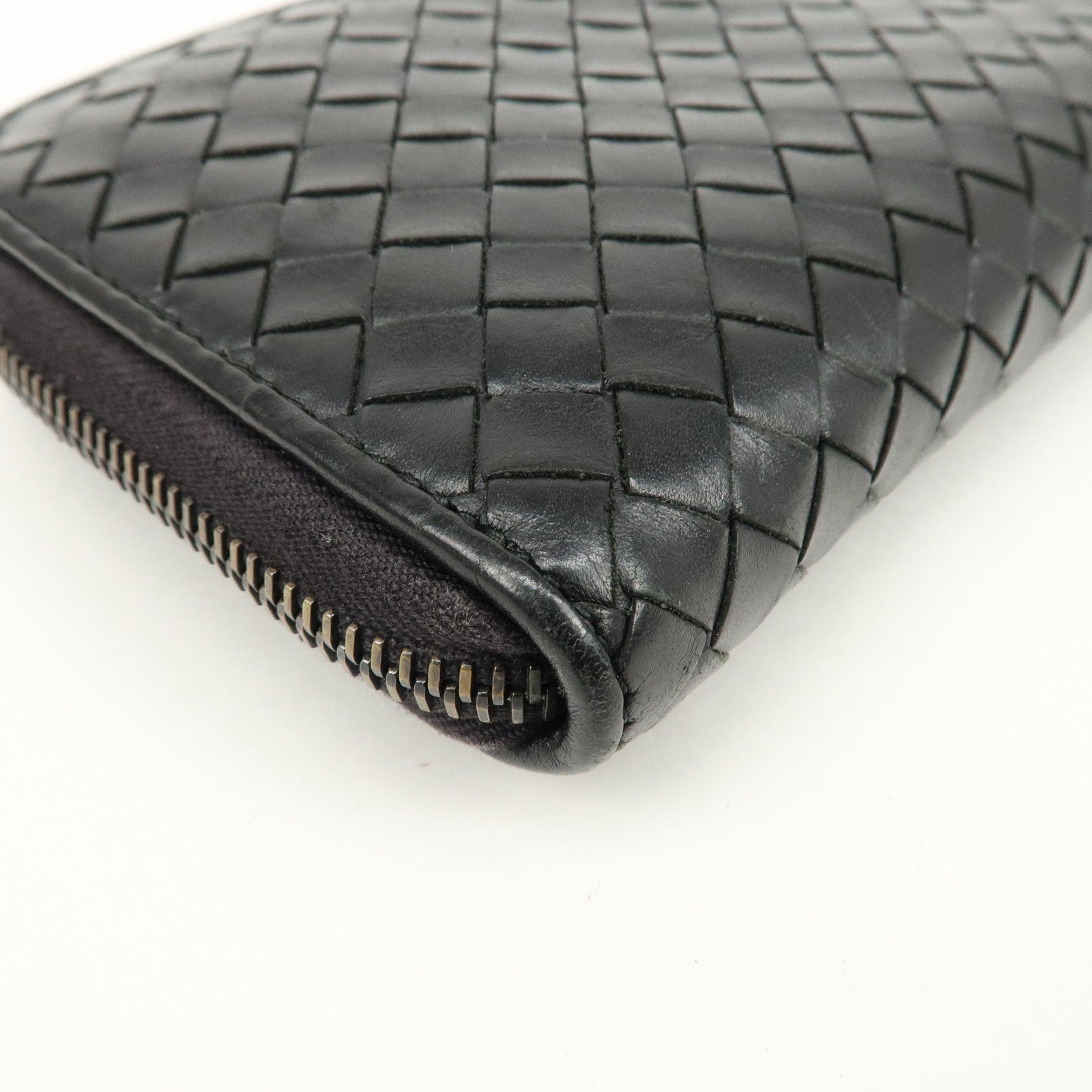 BOTTEGA VENETA Intrecciato Leather Zip Round Long Wallet Black