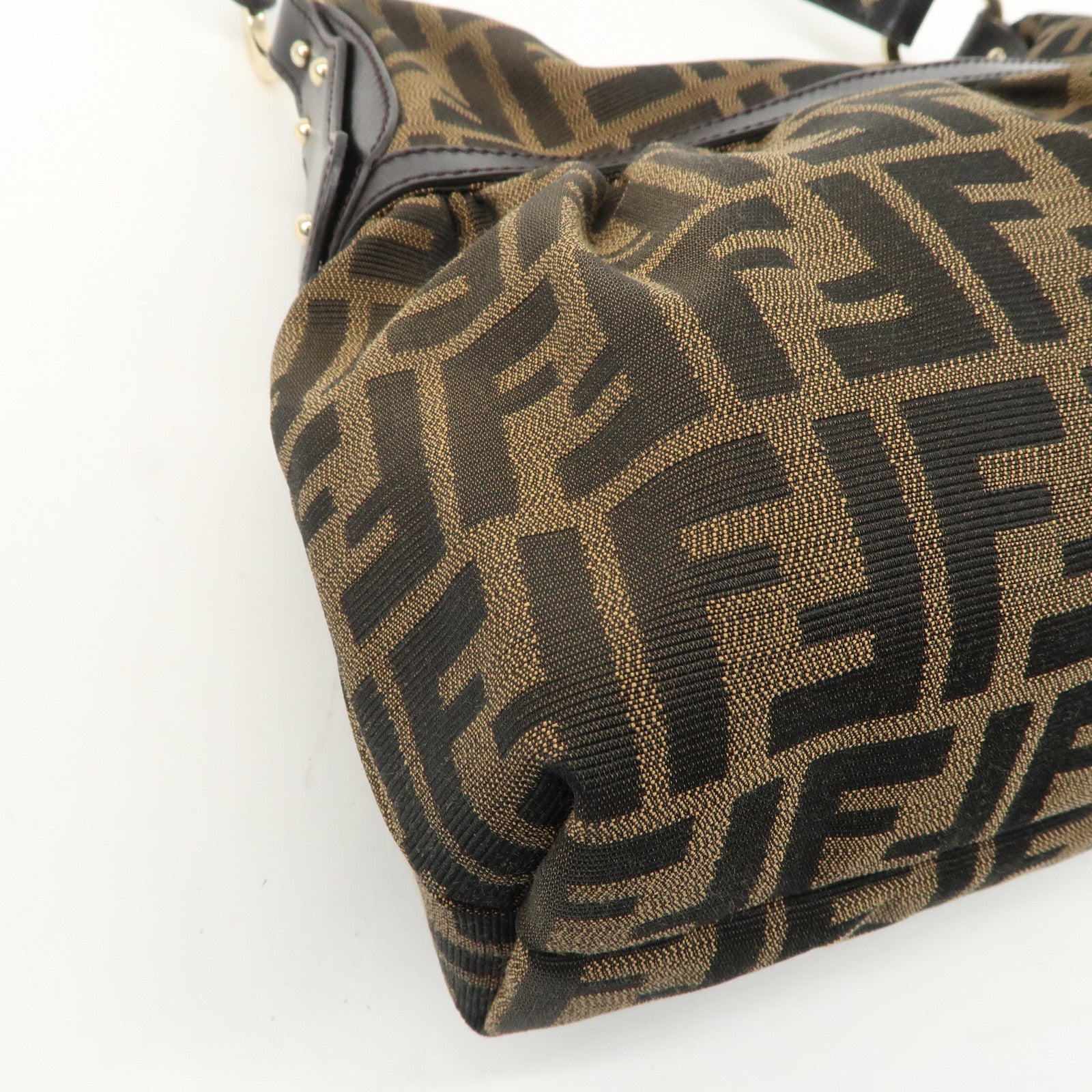 FENDI Zucca Canvas Leather Shoulder Bag Hand Bag Black 8BR448