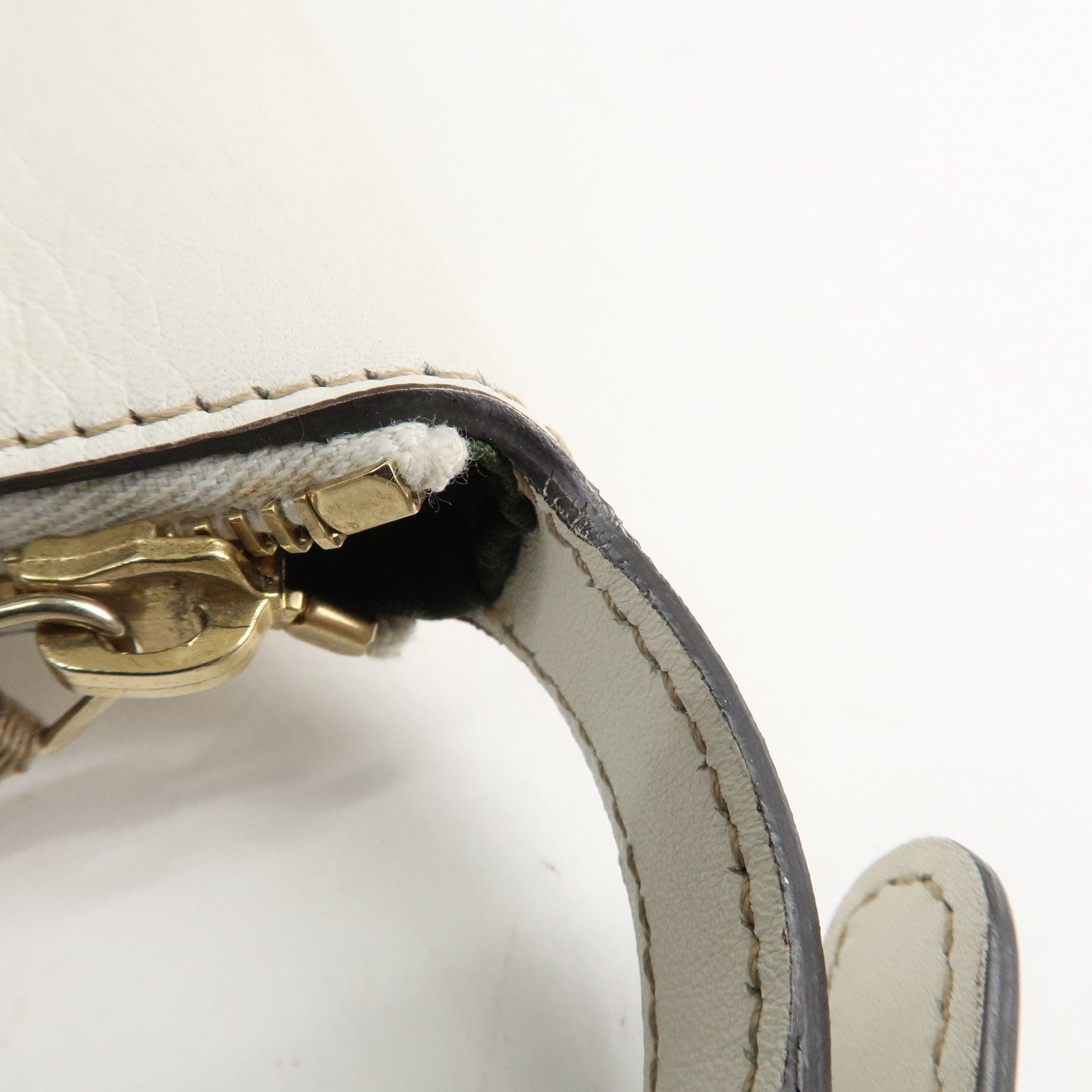 GUCCI GG Canvas Leather Shoulder Bag Hand Bag Beige White 224093 Used